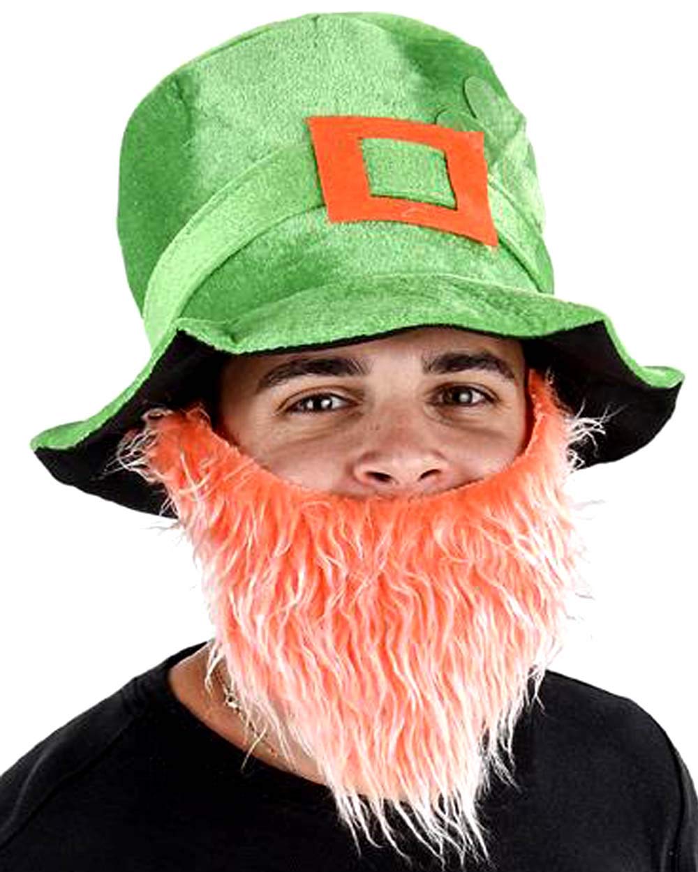 St. Patrick's Day Leprechaun Hat with Orange Beard and Shamrock - Irish Drinking Party Hat for St. Paddy's Day Celebrations, Parades, and Costume Parties