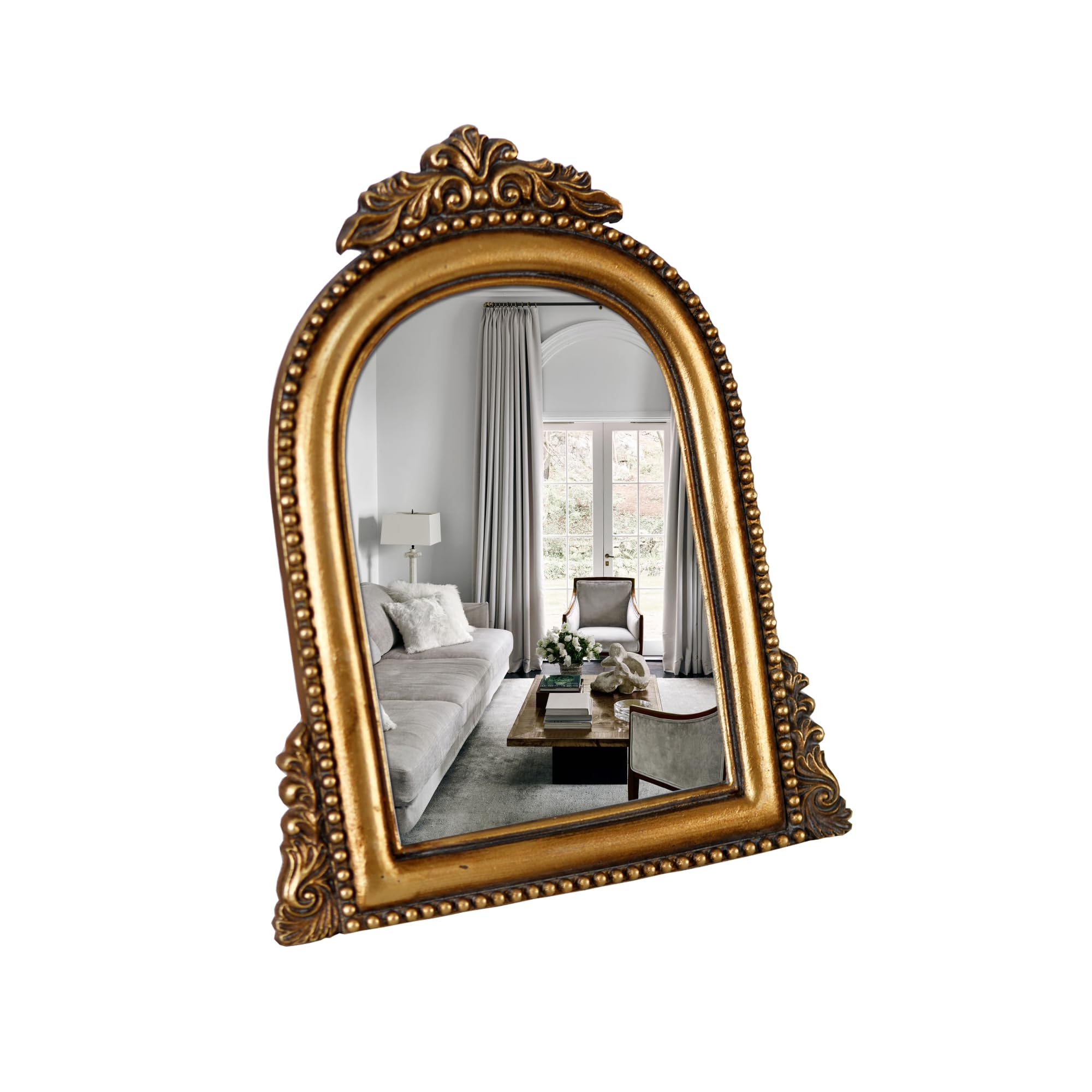 Antique Baroque Vanity Mirror with Ornate Gold Resin Frame - 9.6X6.5 Inch Arched Makeup Mirror for Dressing Table, Bathroom Decor & Vintage Home Accent - Perfect for Bridal Makeup, Bedroom Decor & Gift Ideas