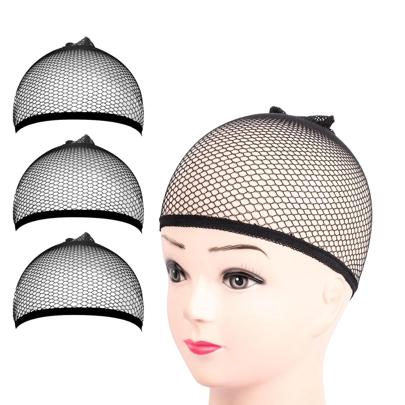 Inaaya Set of 3 Black Wig Caps for Men & Women - Breathable Full Head Hair Net for Lace Wigs, Weaves & Extensions - Perfect for Cosplay, Daily Wear & Salon Styling