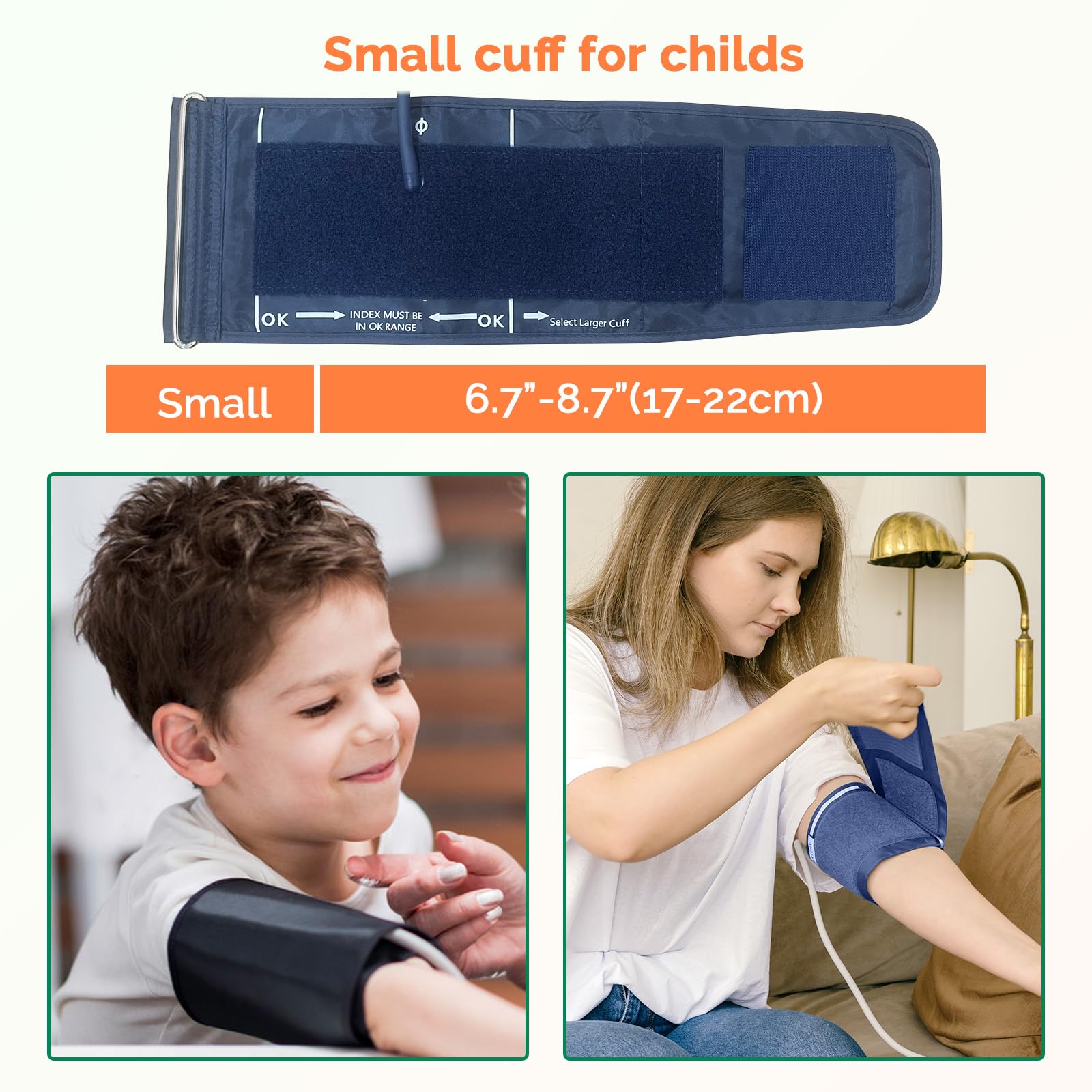 Small Child Blood Pressure Cuff 6.7-8.7 inch (17-22cm) - Pediatric BP Cuff for Kids & Women with 5 Universal Connectors | Compatible with Most Blood Pressure Monitors | Perfect for Home Use, Clinics & Pediatric Checkups