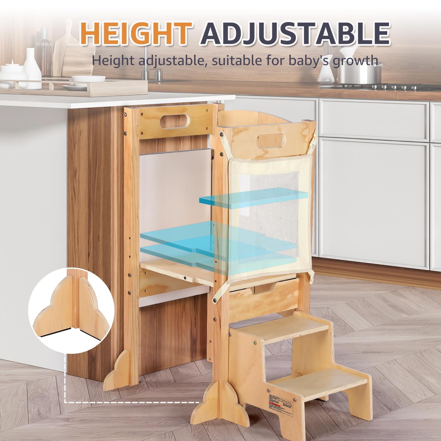 **Foldable Toddler Tower & Step Stool - Adjustable Height Montessori Learning Tower with Blackboard & Toys for Kitchen, Playroom & Homeschooling**
