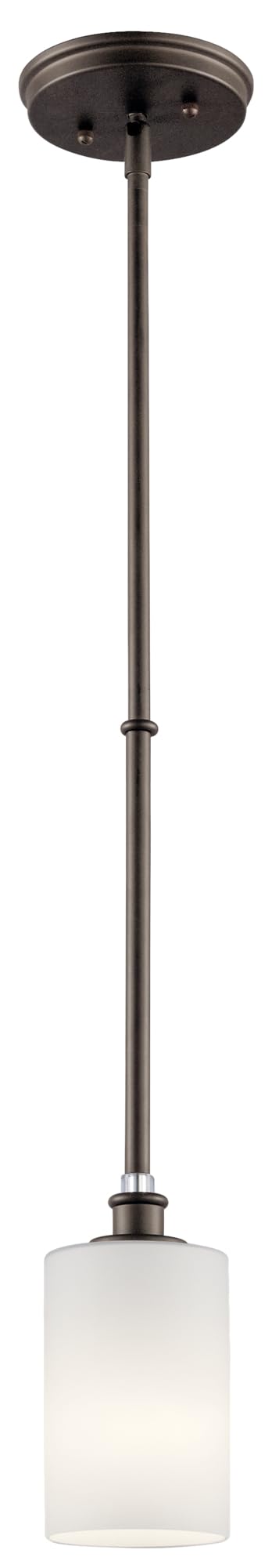 Kichler Joelson 19 Inch 1-Light Mini Pendant Light Fixture with Satin Etched Cased Opal & Clear Glass Accent in Olde Bronze Finish - Perfect for Kitchen Island, Dining Room, or Entryway Lighting