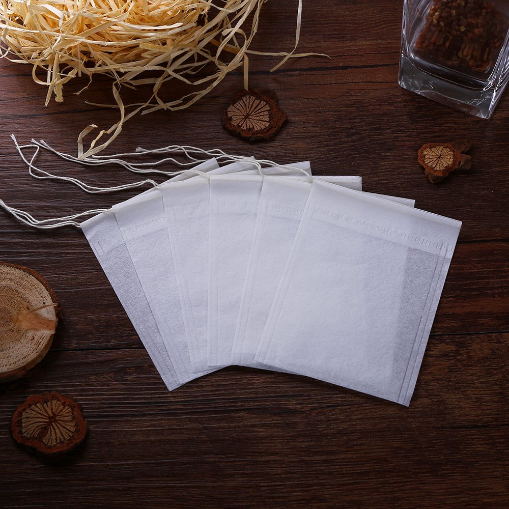 Premium Empty Tea Bags with Drawstring - 100pcs Disposable Paper Tea Filter Bags for Loose Leaf Tea (White) | Perfect for Home Brewing, DIY Tea Blends & Herbal Infusions