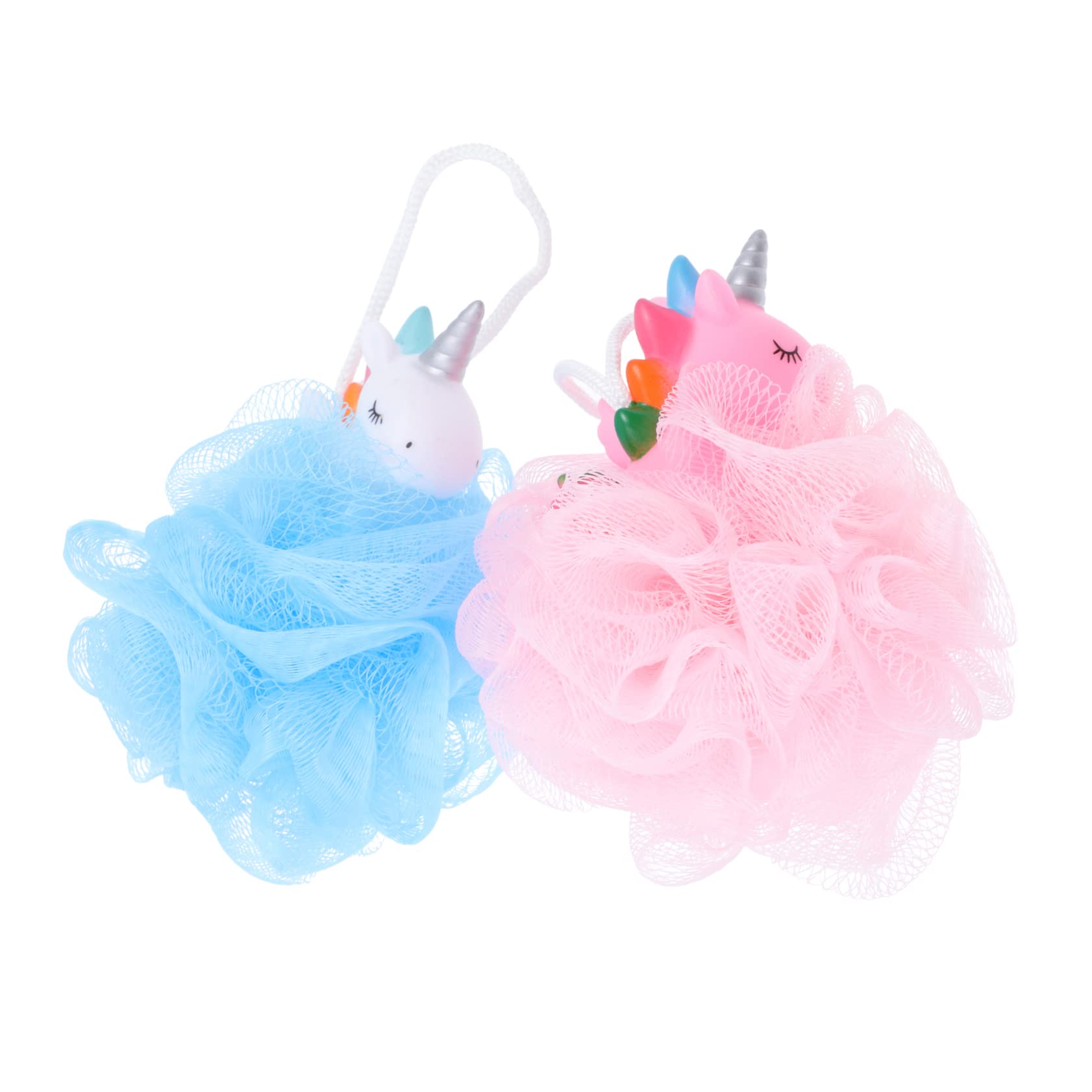 DOITOOL 2-Pack Unicorn Bath Sponge for Kids - Soft Exfoliating Loofah Bubble Net, Cartoon Bath Ball for Gentle Skin Cleansing - Perfect for Bath Time Fun, Baby Shower Gifts & Kids Spa Day