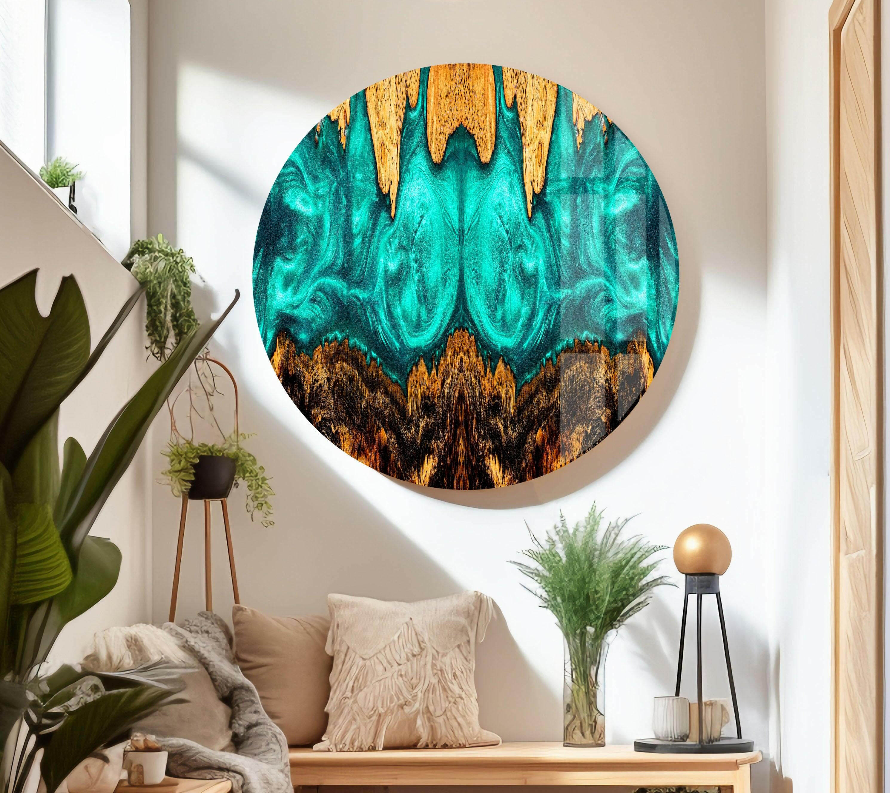 Blue Epoxy Resin Abstract Glass Wall Art - Handmade Modern Home Decor for Living Room, Bedroom & Office