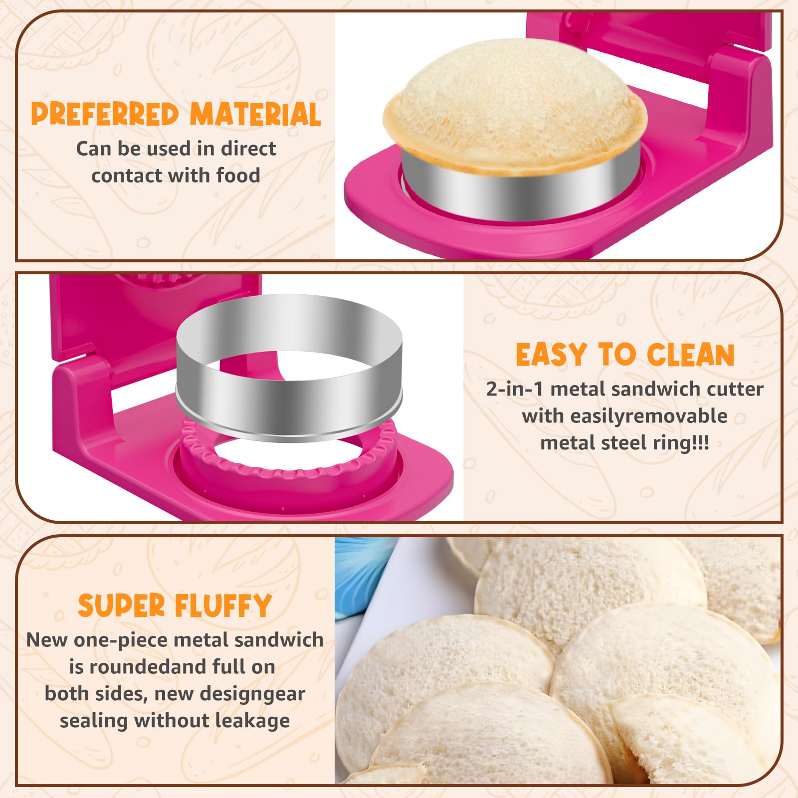 Stainless Steel Round Sandwich Cutter & Sealer - Perfectly Sealed Sandwiches for Lunch Box, Kids Snacks, Party Food & Picnic Prep (Pink) - Ideal for School Lunches, Birthday Parties & Outdoor Activities