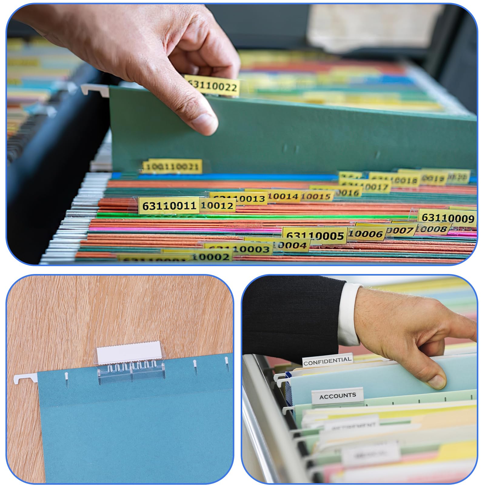 120 Pcs Plastic Hanging File Folder Tabs with 200 Inserts - Clear Hanging File Tabs for Office Organization | Perfect for Filing Cabinets, Document Storage & Office Supplies