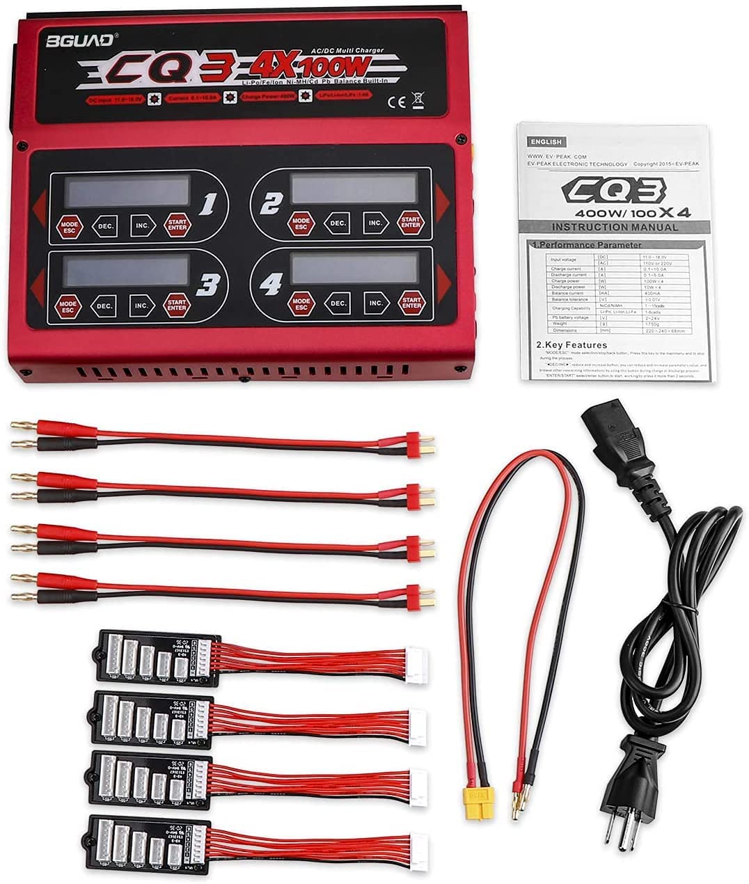 4-Port 100Wx4/10Ax4 AC/DC RC LiPo Battery Charger Discharger with Intelligent Balance Charging - Includes 10pcs Battery Power Display Indicator Slider Markers - Perfect for LiPo/LiHV/Li-ion Rechargeable Batteries - Ideal for RC Cars, Drones, and DIY Electronics Projects