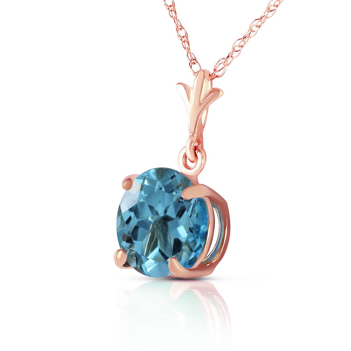 1.15 Carat 14K Solid Rose Gold Round Blue Topaz Pendant Necklace for Women - Elegant Jewelry Gift for Birthday, Anniversary & Special Occasions