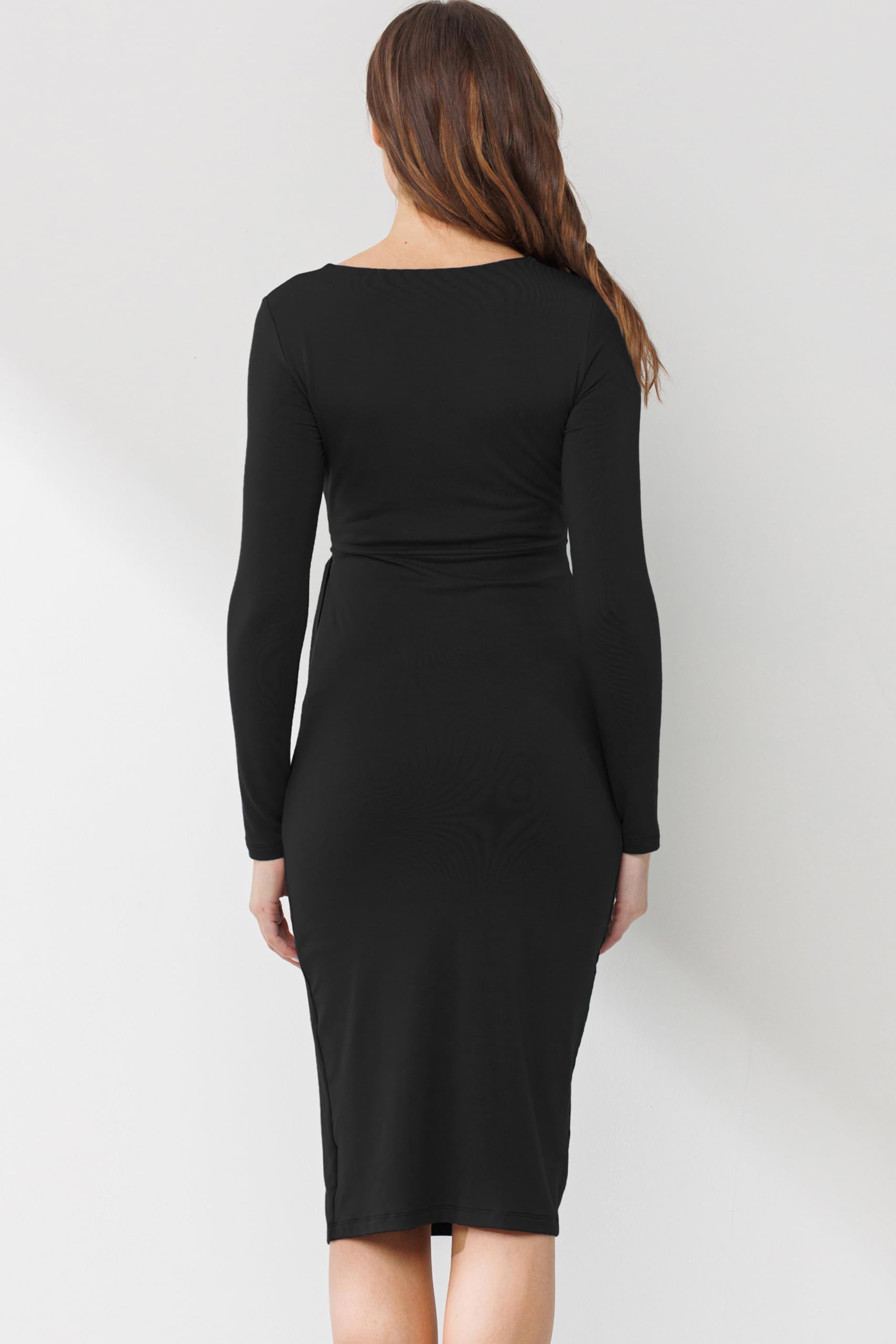 Women's Maternity Dress Long Sleeve Square Neck Waist Tie - Perfect for Pregnancy Photos, Baby Showers & Nursing Comfort