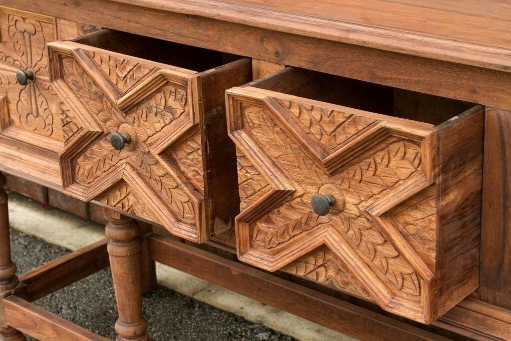 Hand Carved Solid Wood Hallway Console Table 140cm - Entryway Sofa Table for Living Room, Bedroom & Foyer Decor