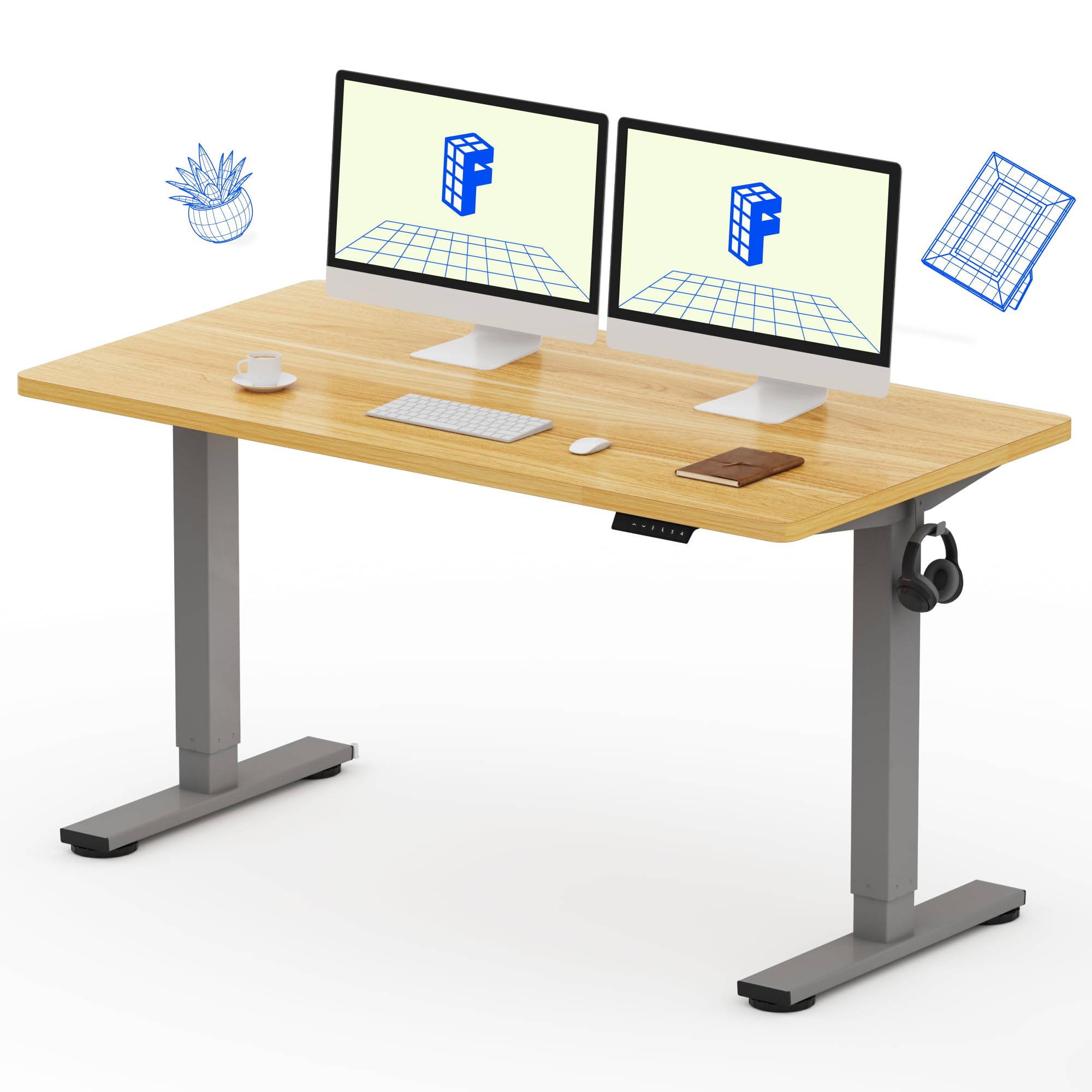 FLEXISPOT EN1 Electric Standing Desk 55 x 28 Inches - Height Adjustable One-Piece Design for Home Office, Silver Frame with 55