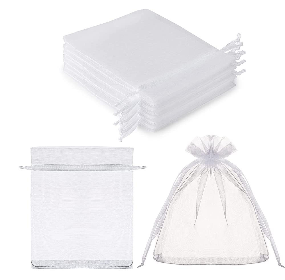 DMS RETAIL 15-Pack White Organza Drawstring Gift Bags 13x18cm - Perfect for Wedding Favors, Party Gifts, Dry Fruits Packaging & Special Occasions