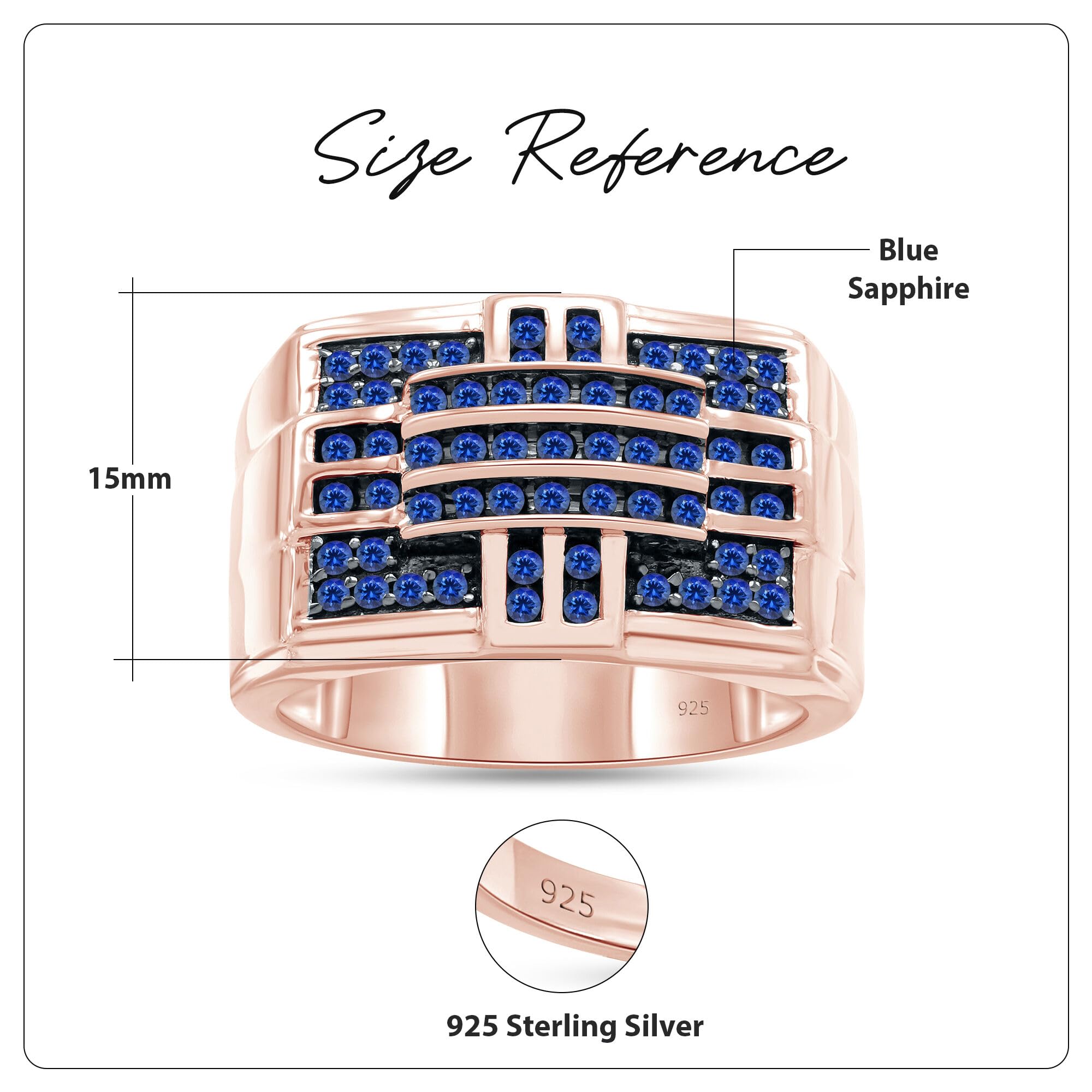14K Gold Over Sterling Silver Round Cut Simulated Blue Sapphire Men's Band Ring - Elegant Jewelry Gift for Dad, Husband, Boyfriend | Perfect for Father's Day, Anniversary, Birthday & Special Occasions