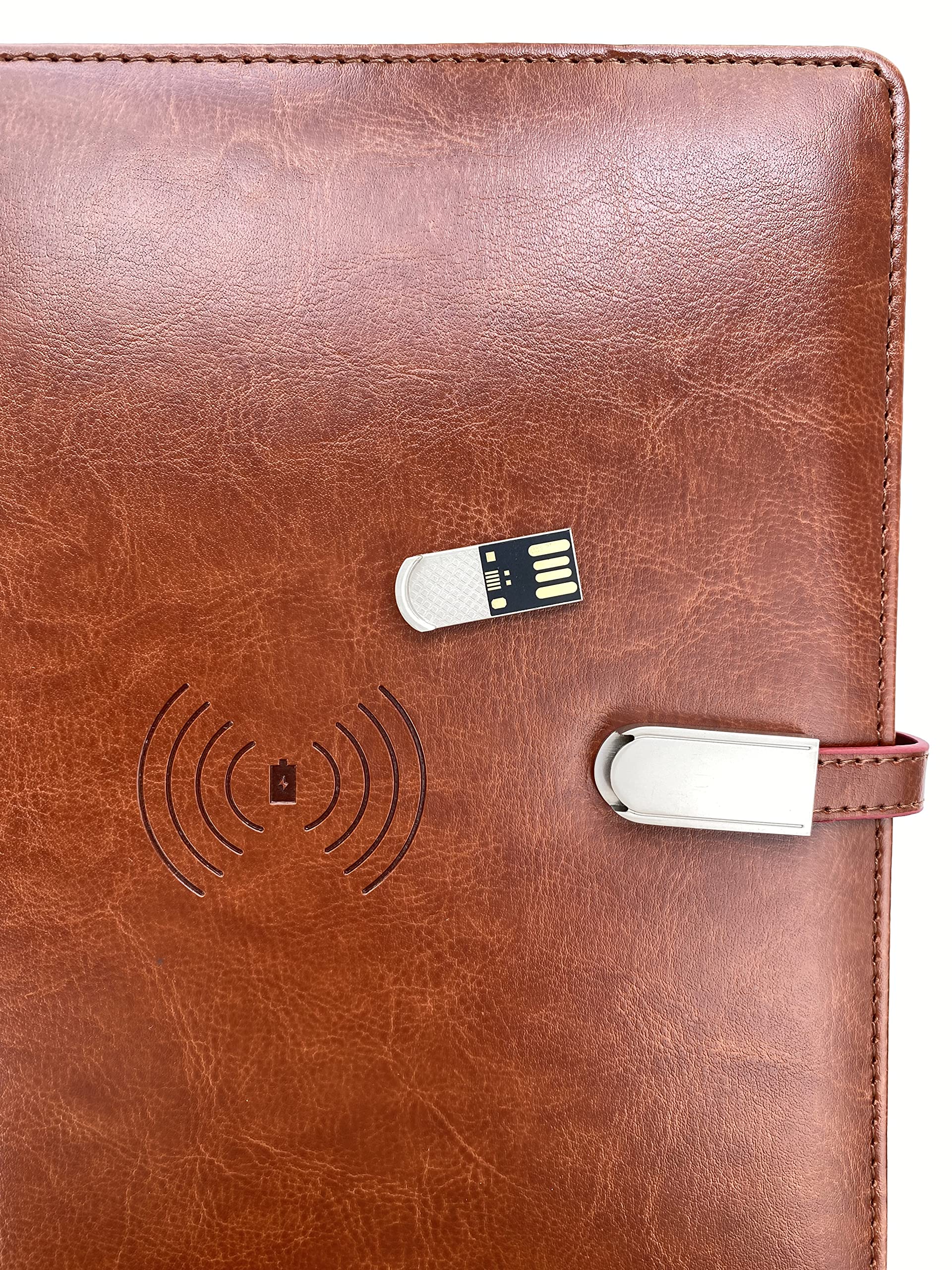 Premium Leather Travel Organizer with Qi Wireless Charger - Executive Business Notebook, 16GB USB Drive & Phone Charging Station - Perfect Gift for Business Travelers (Brown) - Ideal for Corporate Gifts, Office Essentials & Frequent Travel Accessories
