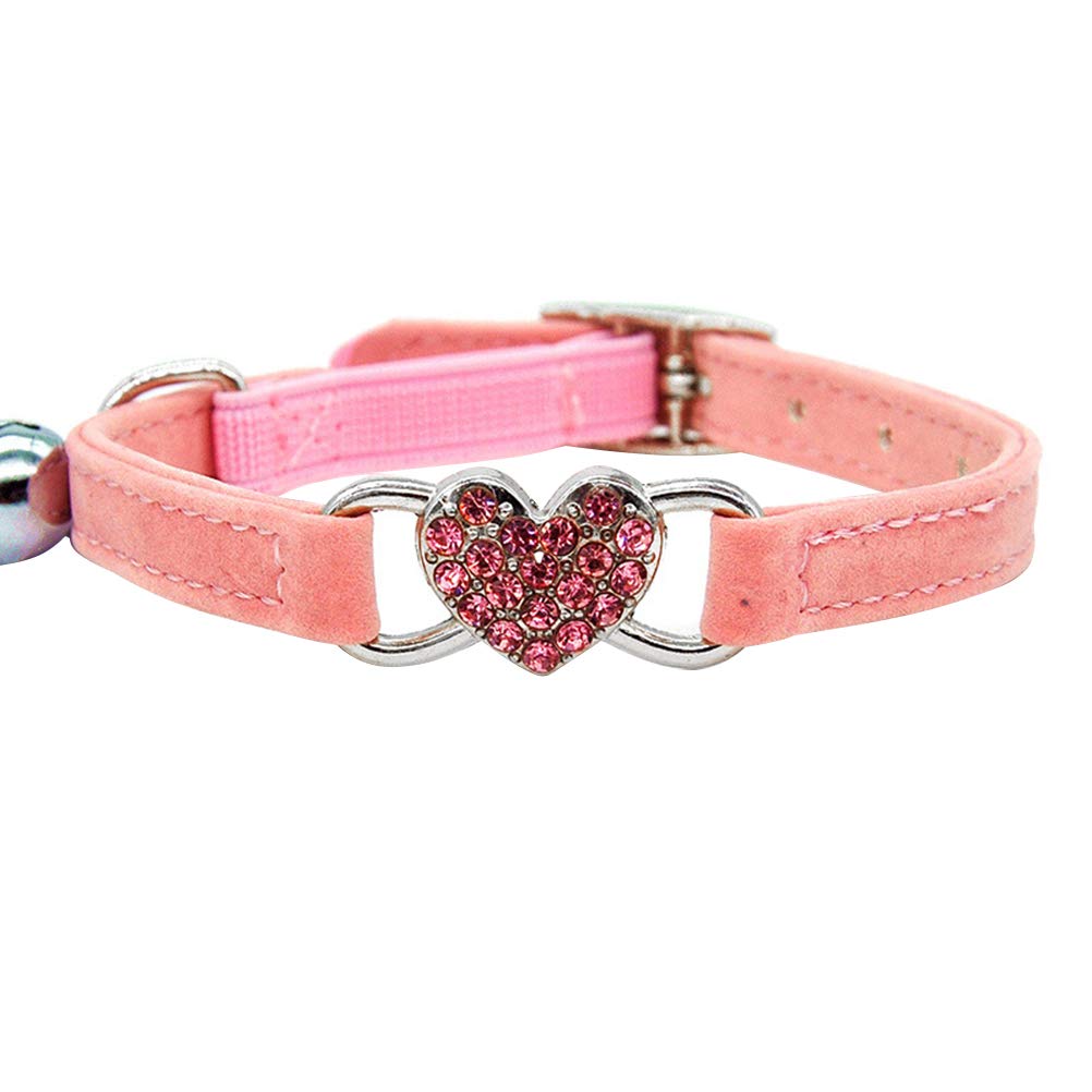 TEHAUX Adjustable Rhinestone Cat Collar with Bell - Stylish Pink Heart Pet Collar for Cats & Kittens - Perfect for Daily Wear, Grooming, and Special Occasions