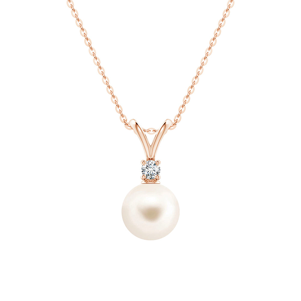8mm Freshwater Cultured Pearl V Bale Pendant Necklace - Elegant Jewelry Gift for Women, Perfect for Weddings, Anniversaries & Special Occasions