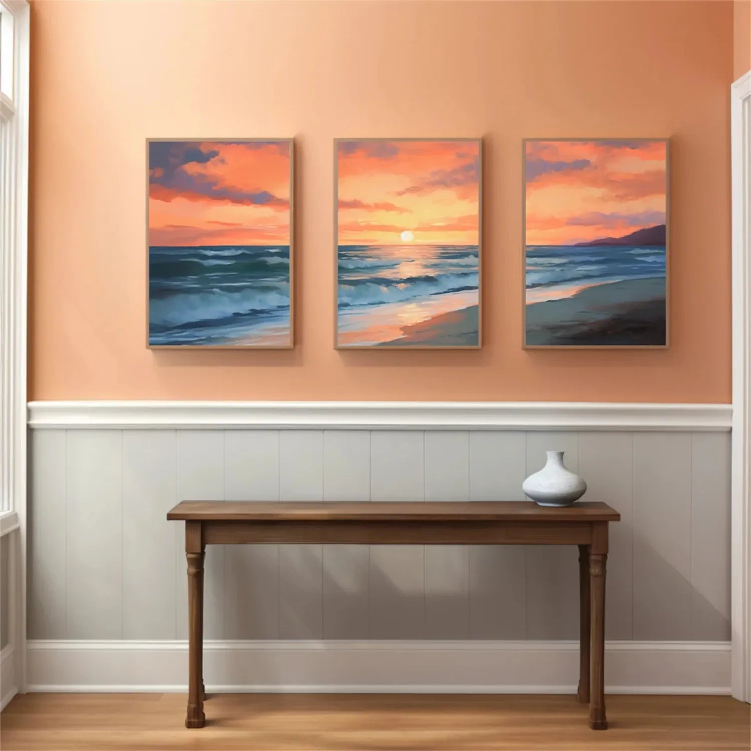 Ocean and Sky Painting Set of 3 - Coastal Wall Art Decor for Living Room, Bedroom & Office | Modern Seascape Canvas Prints | Home & Office Wall Decor