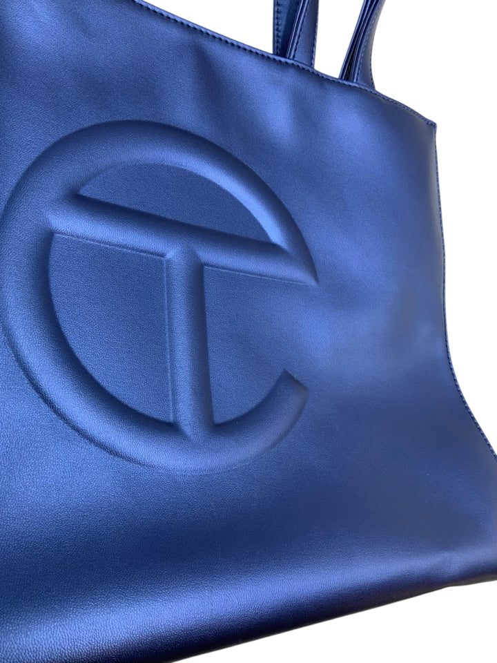 Telfar Cobalt Blue Medium Shopping Tote Bag - Vegan Leather Handbag for Women, Work, Travel & Everyday Use