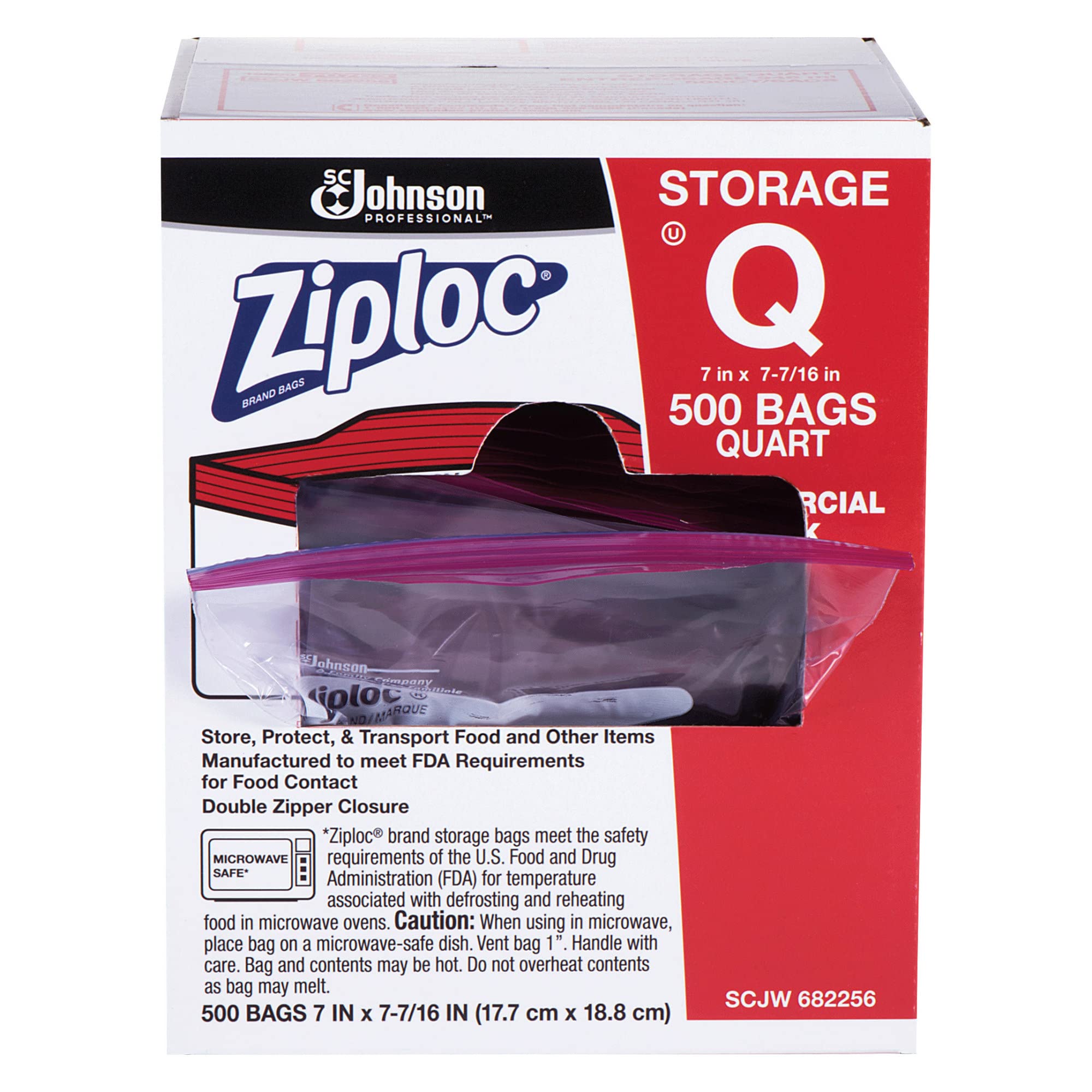 Ziploc® 1 Quart Storage Bags - 500 Count Box | Reusable Freezer & Food Storage Bags for Meal Prep, Leftovers & Organizing | BPA-Free Plastic Bags for Kitchen, Pantry & Travel