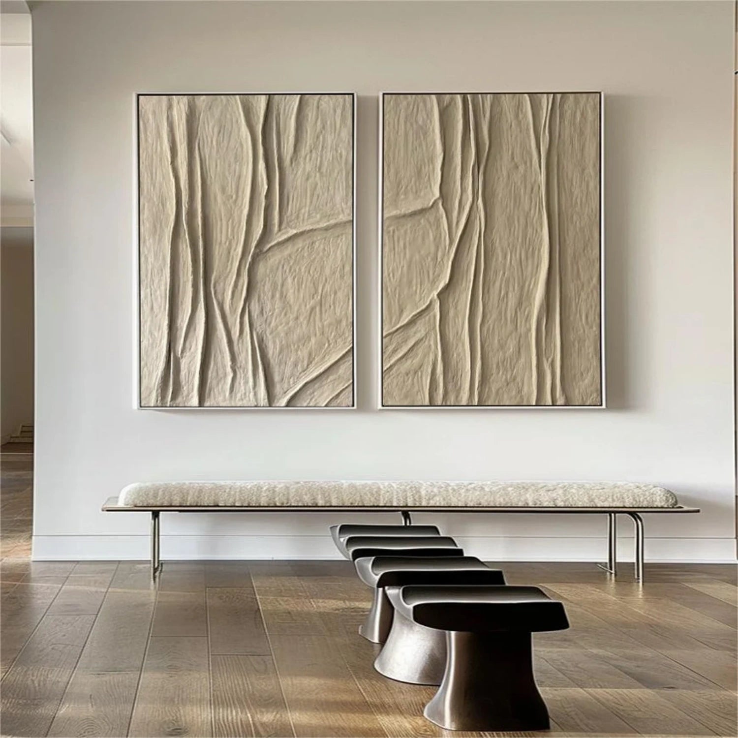 Abstract Beige & Brown Wall Art Set of 2 - Modern Canvas Paintings for Living Room, Bedroom & Office Decor #BB134