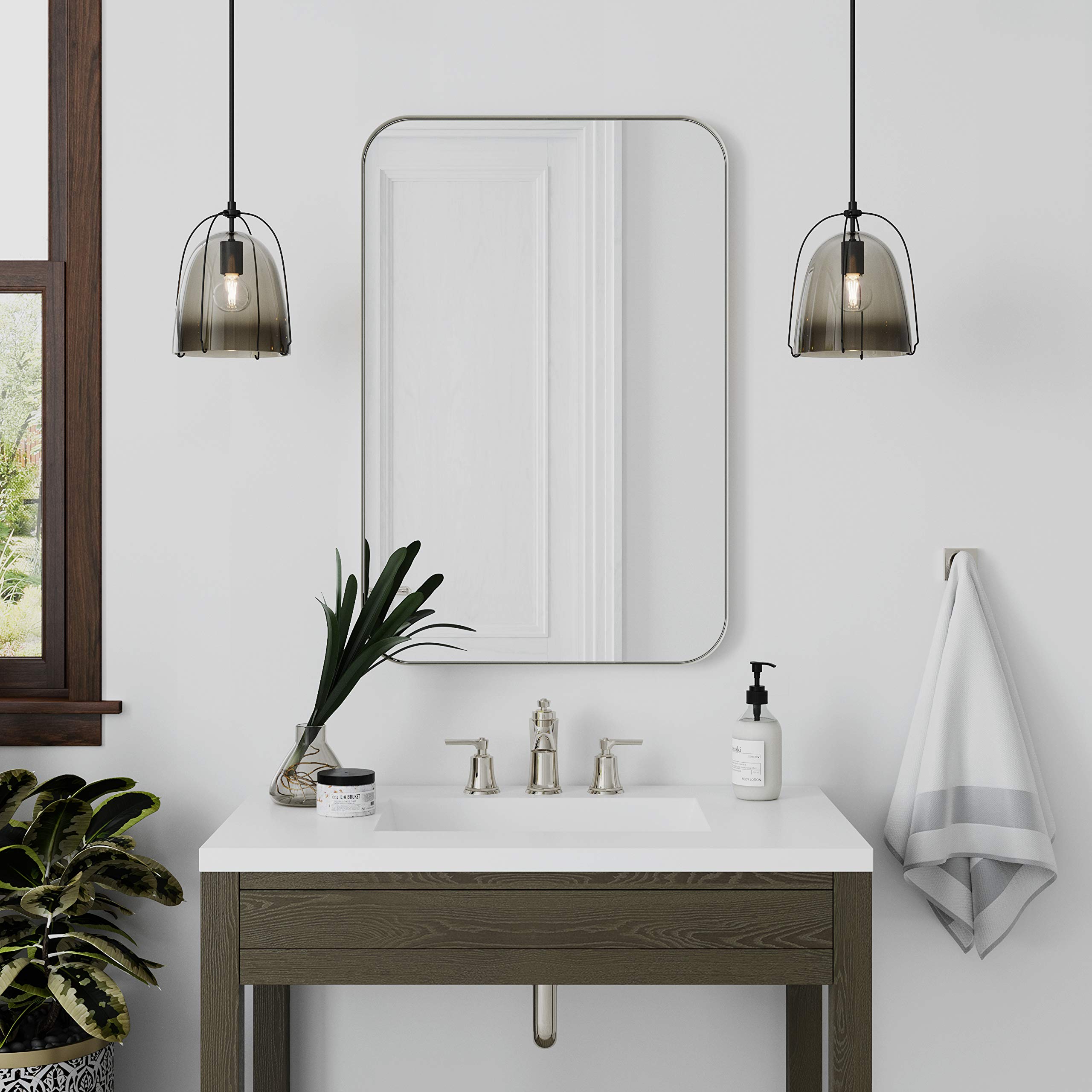Better Bevel Wall Mirror - Bathroom Vanity Mirror with Nickel Metal Frame, 20
