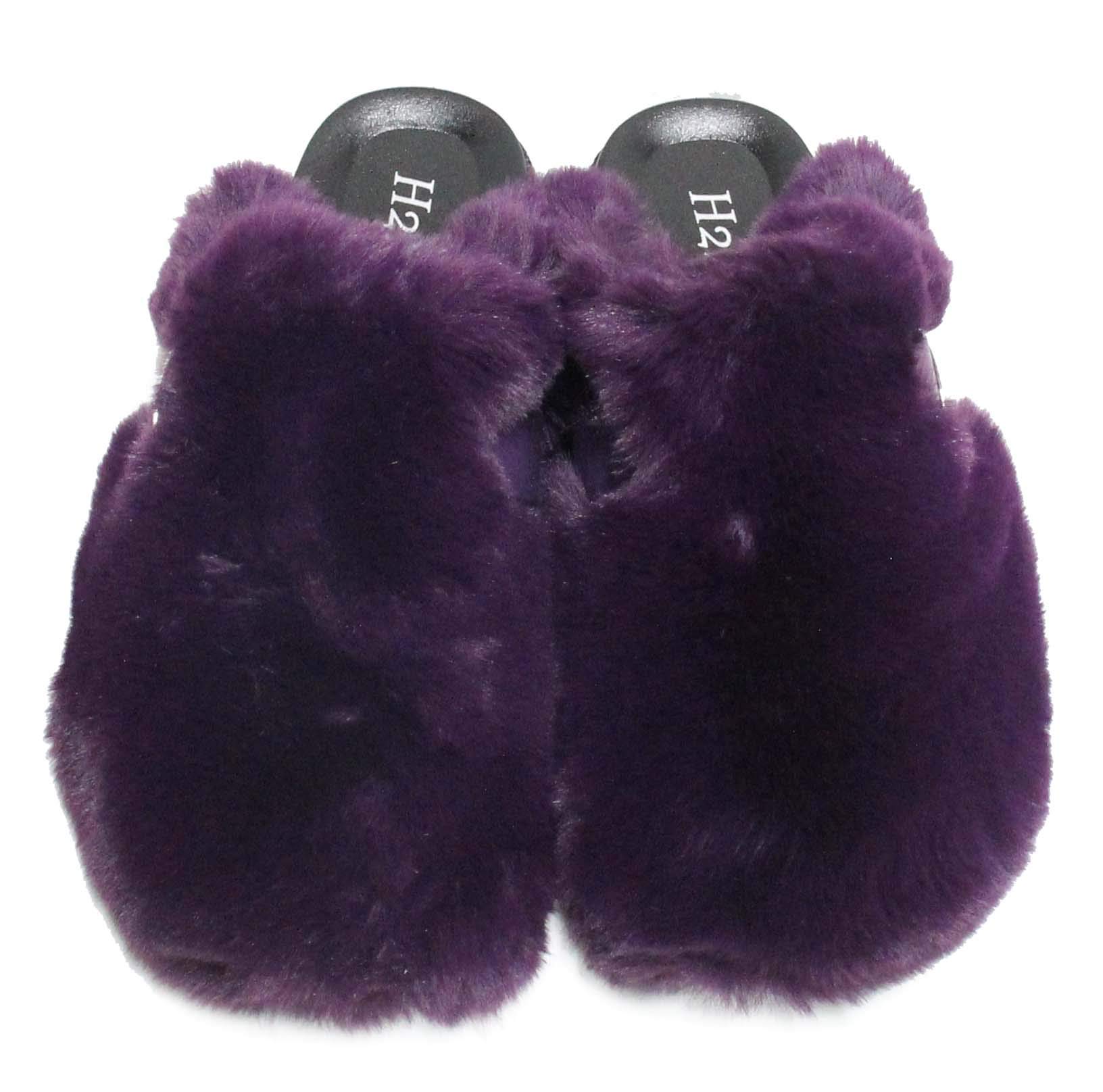 H2K Women's Fuzzy Fur Slides - Soft Comfortable Closed Toe Slippers for Home, Indoor & Outdoor Wear - Cozy Winter House Shoes for Women (Miss More 2)