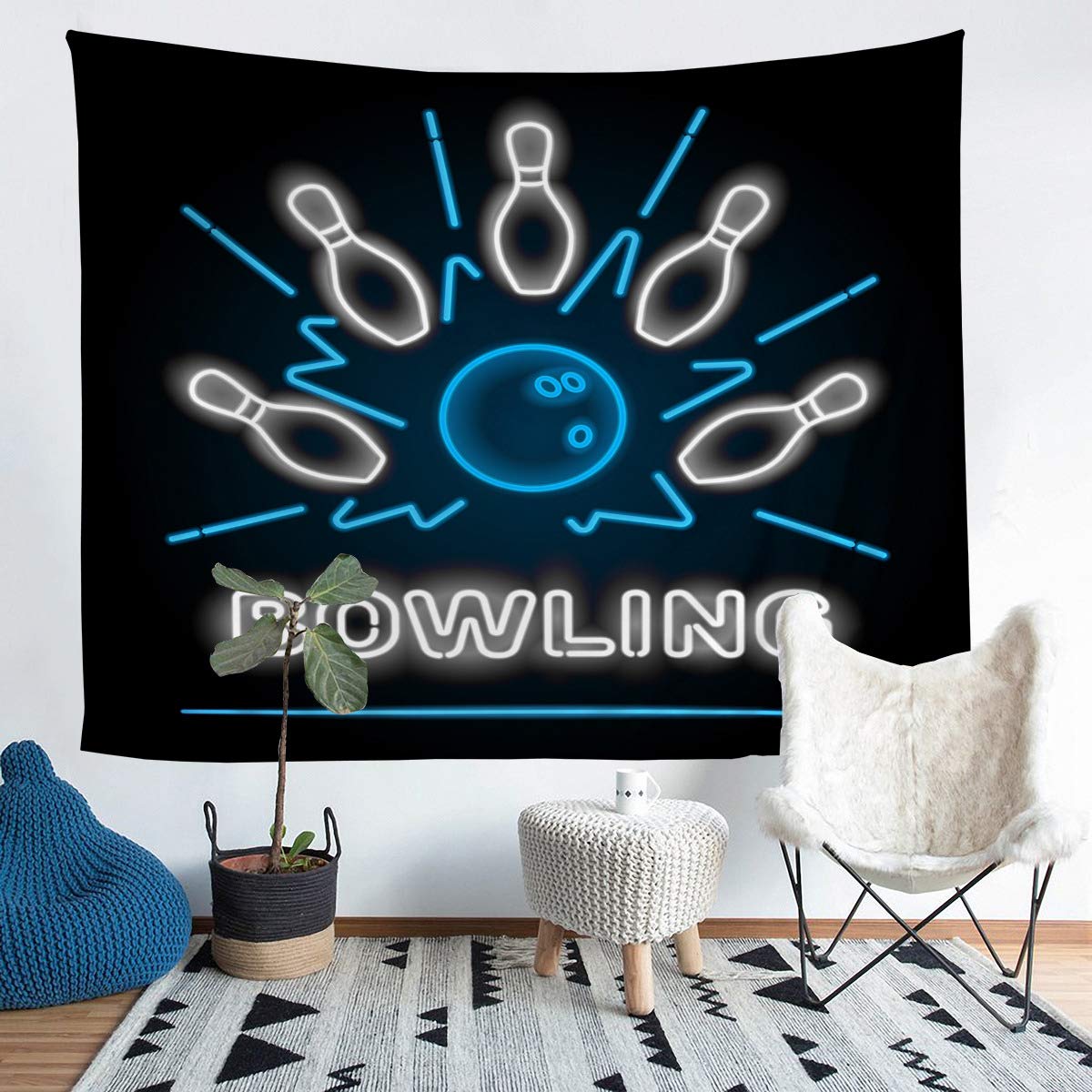 Castle Fairy Bowling Tapestry - Green Black Navy Blue Wall Art for Bedroom, Living Room & Dorm Decor - 59.1x59.1 Inches - Perfect for Gothic Home Decor, Fantasy Room Theme & Game Room Aesthetics