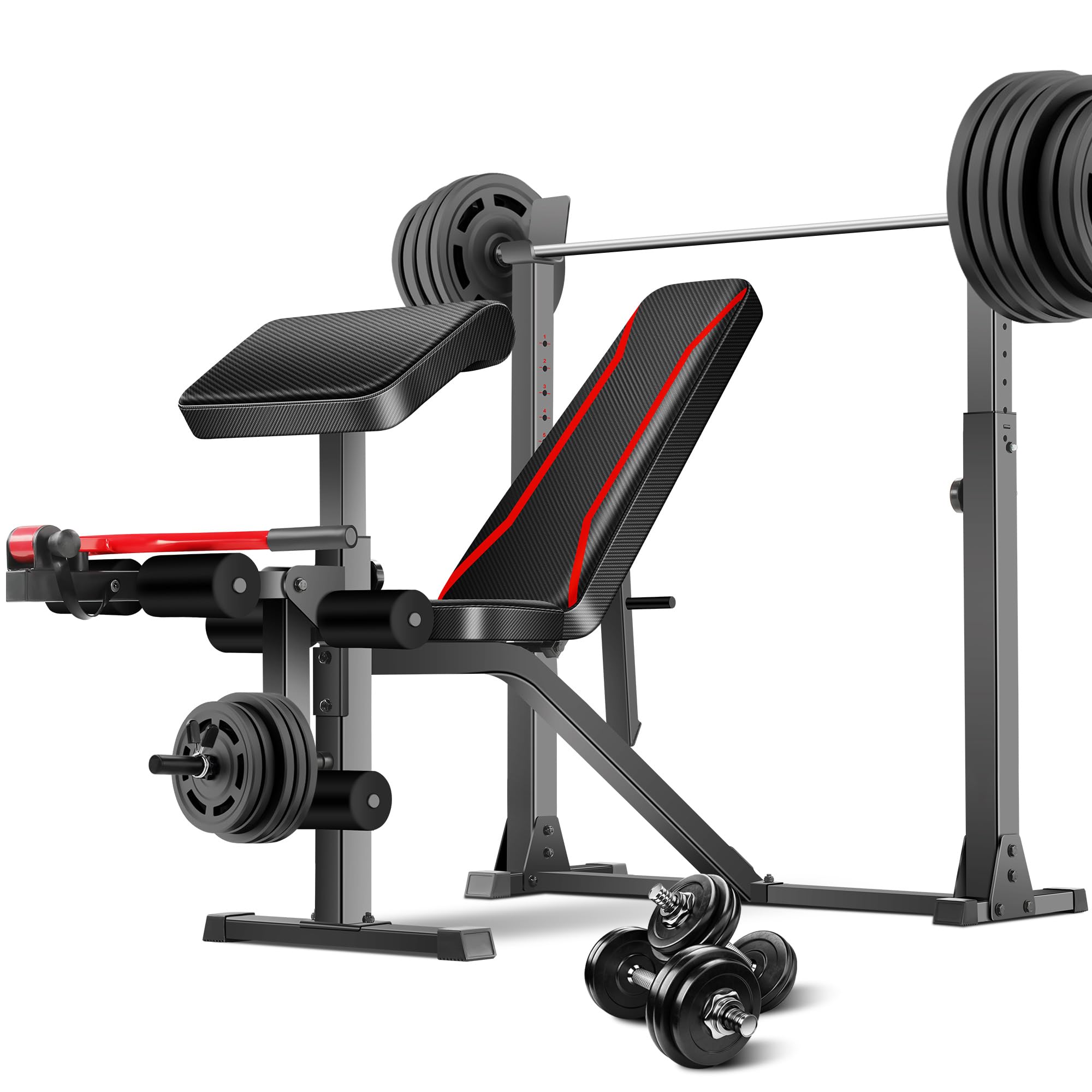 Aceshin 900 LBS Adjustable Olympic Weight Bench with Squat Rack - Home Gym Equipment for Strength Training | Includes Leg Extension & Preacher Curl Pad | Perfect for Bench Press, Squats & Full-Body Workouts