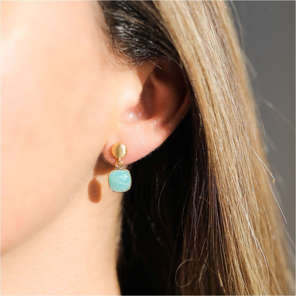 Amazonite & Gold Vermeil Earrings for Women - Elegant Dangle Earrings for Everyday Wear, Gift for Her, Wedding, Party & Special Occasions