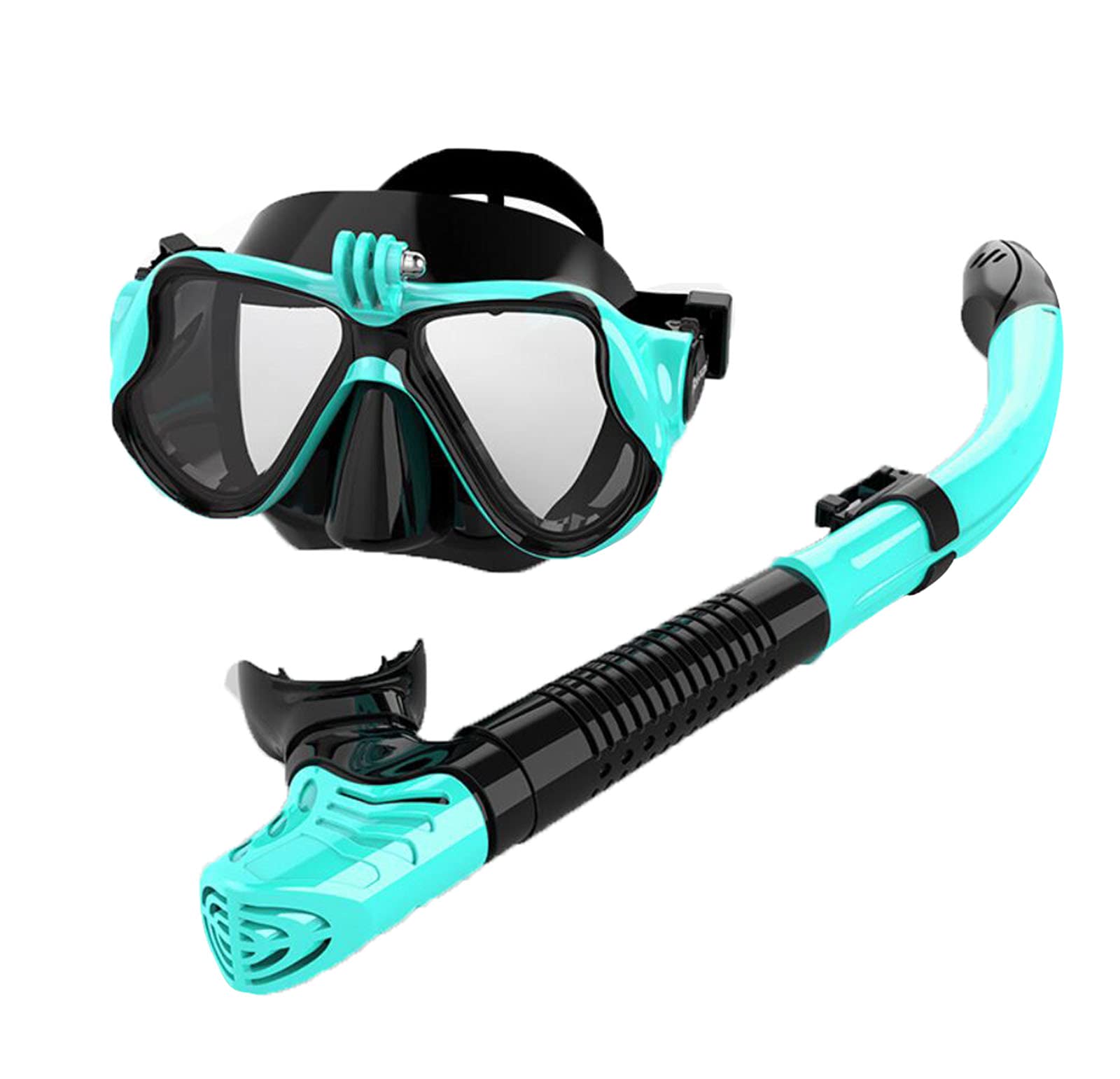 QHYXT Adult Snorkel Set - Anti-Leak Snorkeling Mask with Anti-Fog Panoramic Tempered Glass & Free Breathing Tube - Professional Diving Gear for Men & Women (Blue) - Perfect for Ocean Adventures, Pool Training & Tropical Vacations