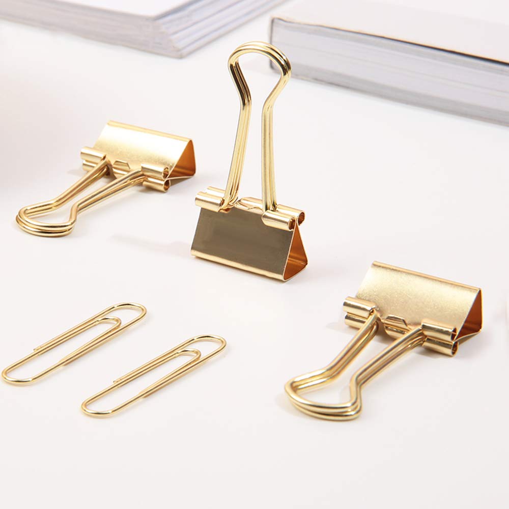 MultiBey Gold Paper Clips & Binder Clips Set with Ceramic Pineapple Tray - Cute Office Desk Organizer, Jewelry Holder, Home Decor Accessory for School, Office & Gift Giving