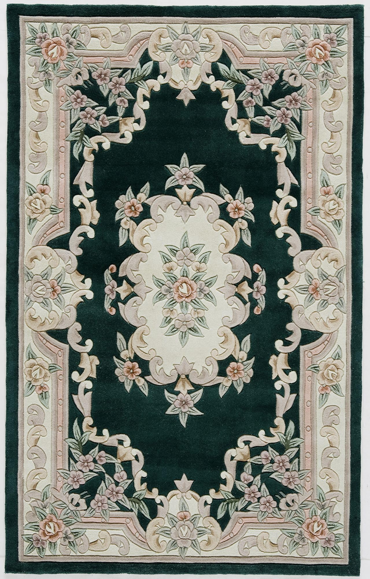 Rugs America Round New Aubusson Area Rug - 6 Feet Diameter, Emerald Green - Perfect for Living Room, Bedroom, or Dining Room Decor