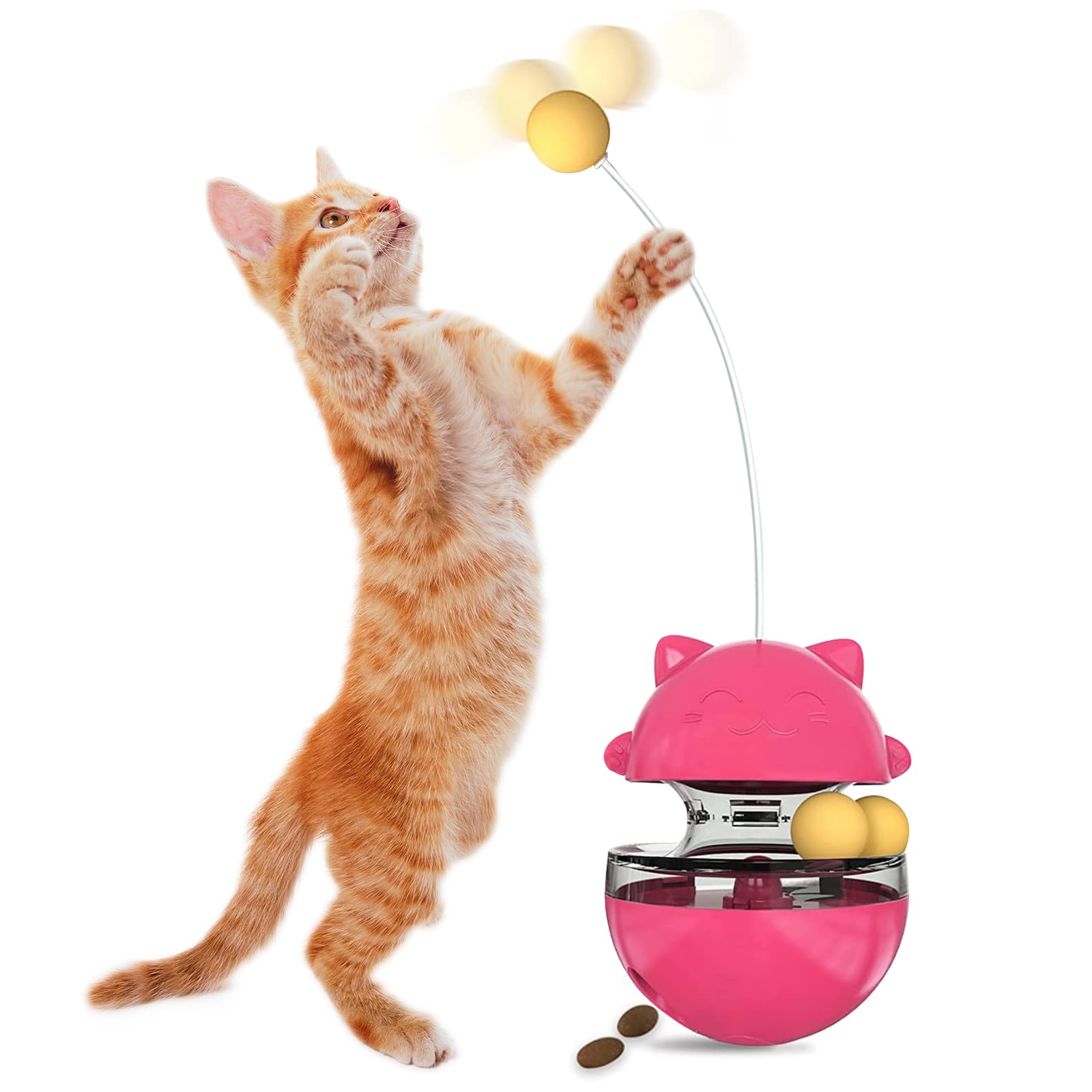 3 in 1 Cat Treat Dispenser Toy with Funny Balls & Feathers - Interactive Puzzle Feeder for All Cat Breeds - Slow Eating Solution for Indoor Cats - Perfect for Playtime, Training & Mental Stimulation (Red)