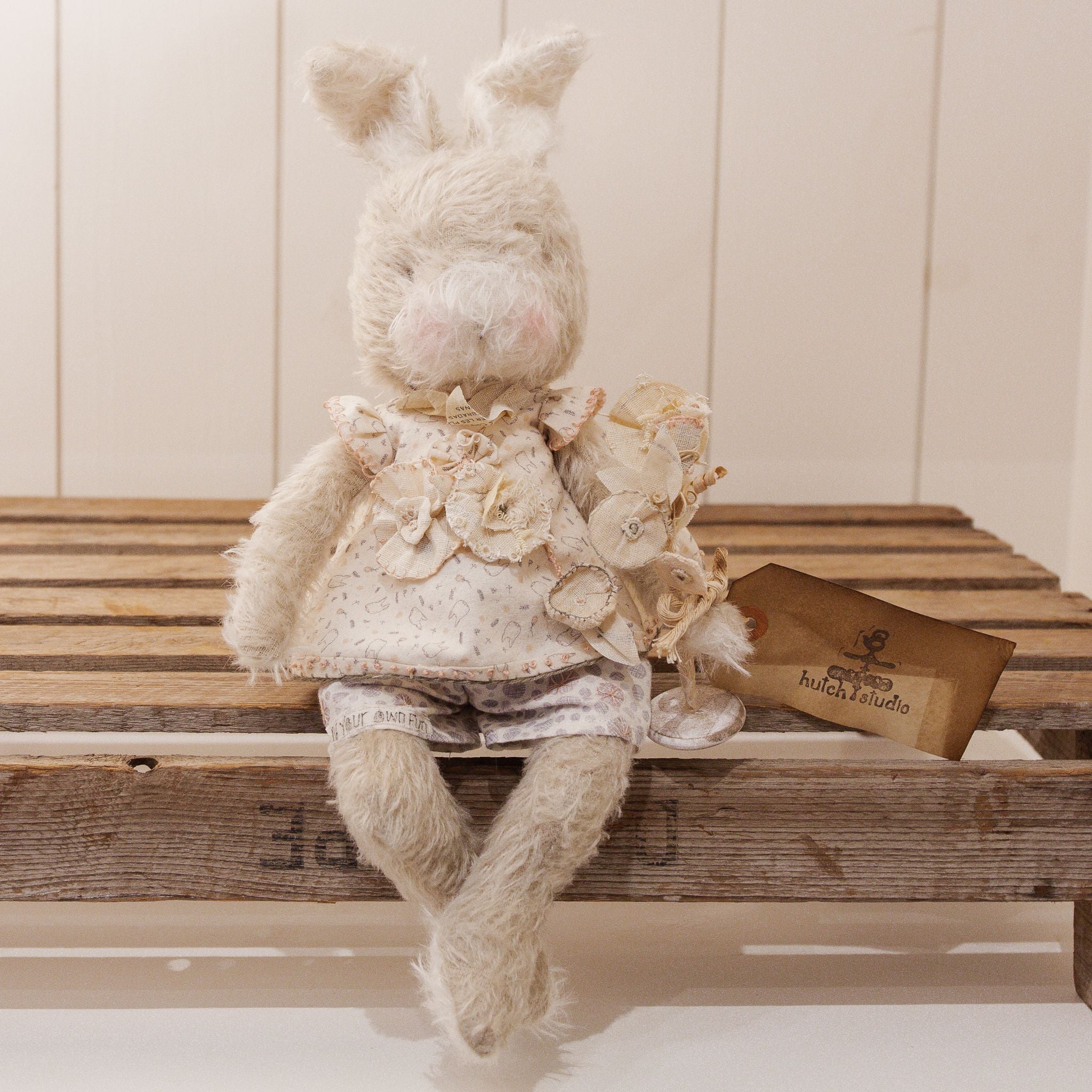 Handmade Sparse Mohair Cream Bunny Doll - RETIRED Hutch Studio Franny FunBun - Perfect for Nursery Decor, Easter Gifts & Collectible Display