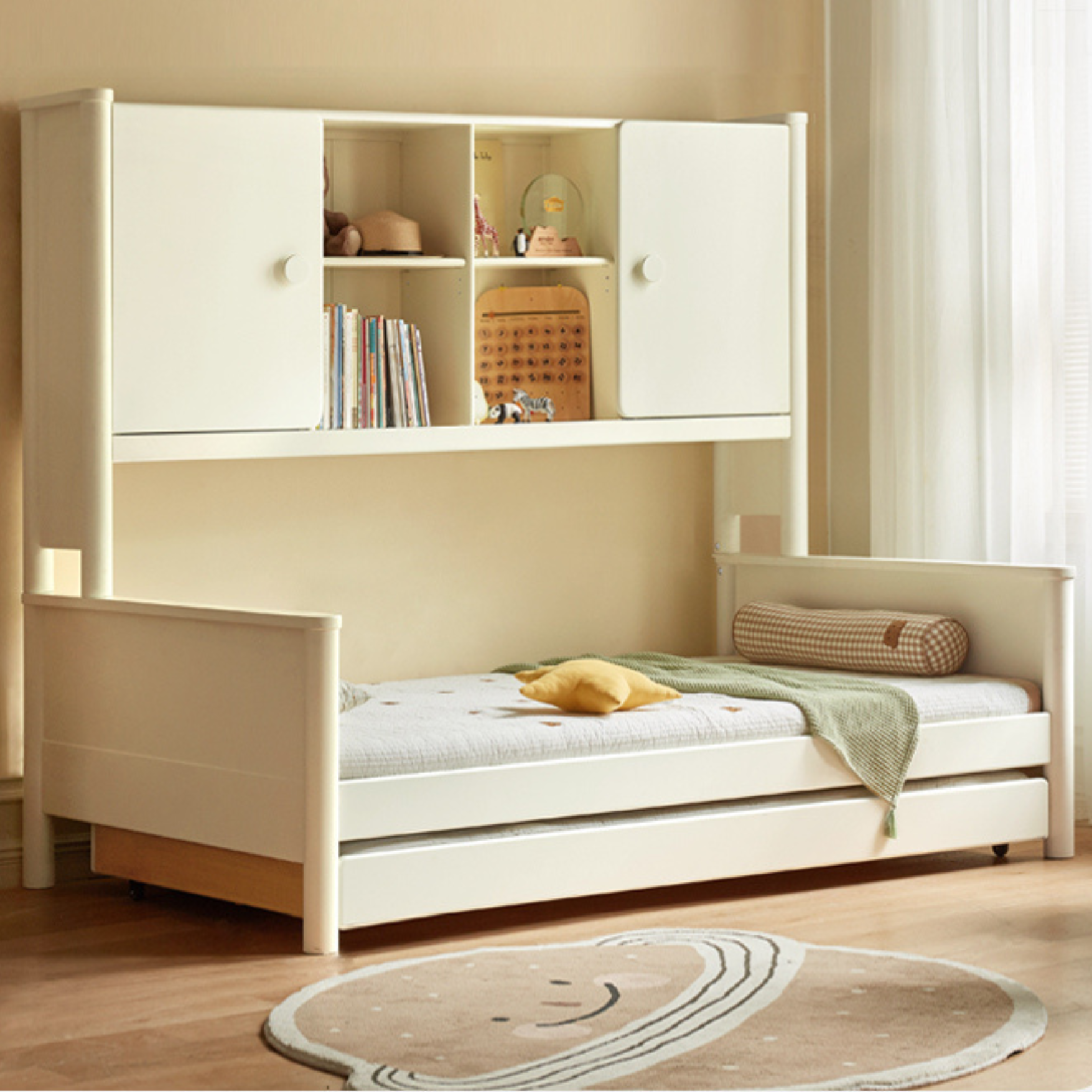 Solid Poplar Wood Kids Storage Bed - White Single Bed Frame with Underbed Drawers for Bedroom Organization & Space Saving