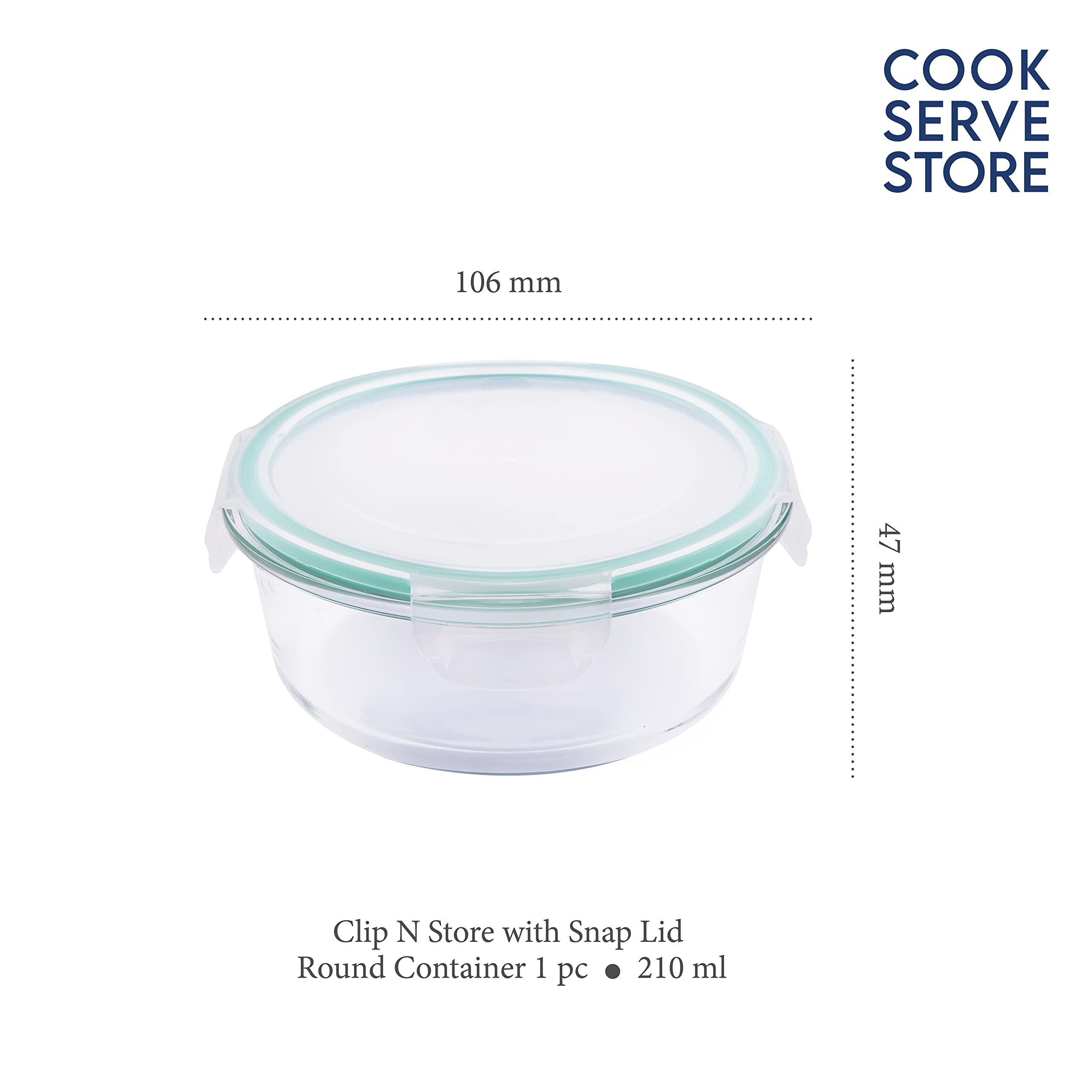La Opala Cook Serve Store 100% Borosilicate Glass Food Storage Container with Air-Tight Snap Lid | 210ml Round Microwave & Oven Safe | Dishwasher & Freezer Safe | Transparent Glass | Perfect for Meal Prep, Leftovers & Kitchen Storage