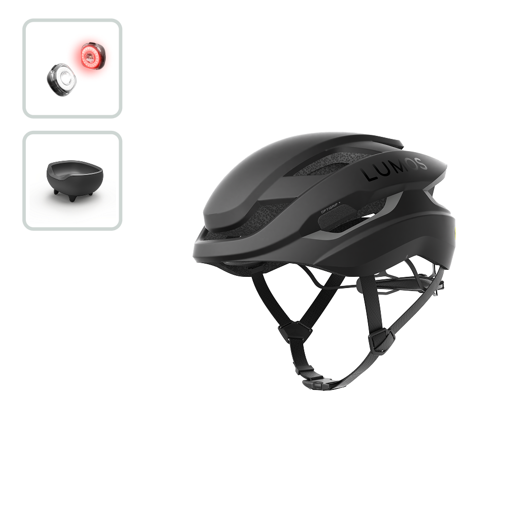 Lumos Ultra Fly Bike Light + 2x Lumos Firefly Rear Lights with Charging Cradle - High Visibility Cycling Safety Gear for Night Riding & Commuting