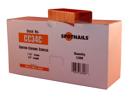 Spot Nails CC34C 1-1/4-Inch Crown 3/4-Inch Leg Carton Closing Staples - Heavy Duty Packaging Staples for Shipping Boxes, Moving Boxes & Cardboard Box Sealing
