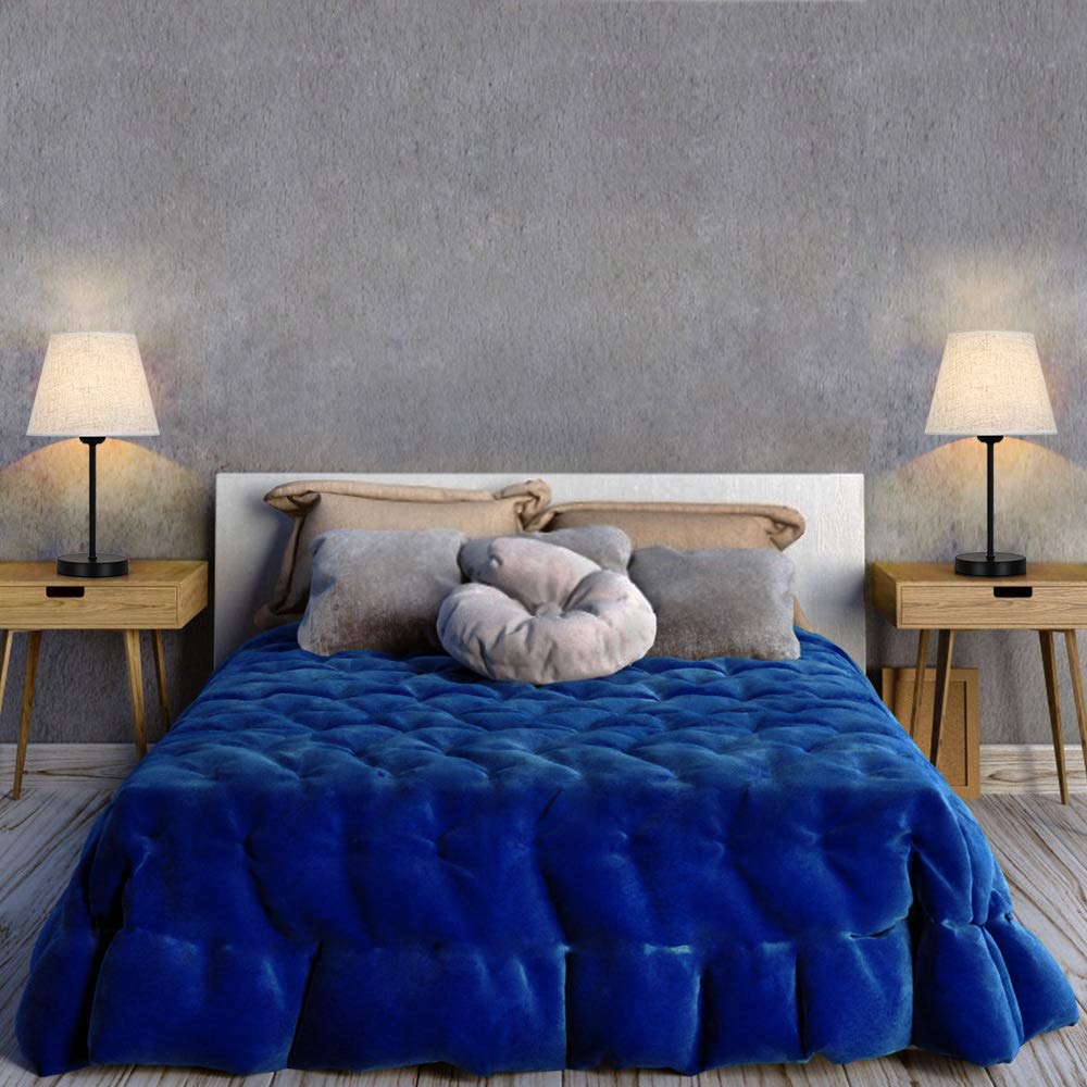 Modern Table Lamps Set of 2 - Bedside & Desk Lamps with Linen Fabric Shade for Bedroom, Office, Nursery & Kids Room - Soft Lighting for Reading, Working & Nightstand Decor