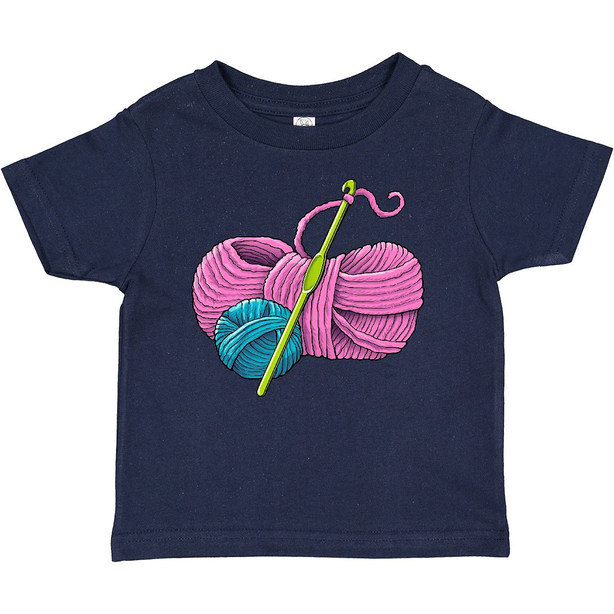 Inktastic Blue and Pink Yarn with Crochet Hook Baby T-Shirt - Soft Cotton Infant Onesie for Newborns & Toddlers - Perfect for Baby Showers, Photo Shoots & Everyday Wear