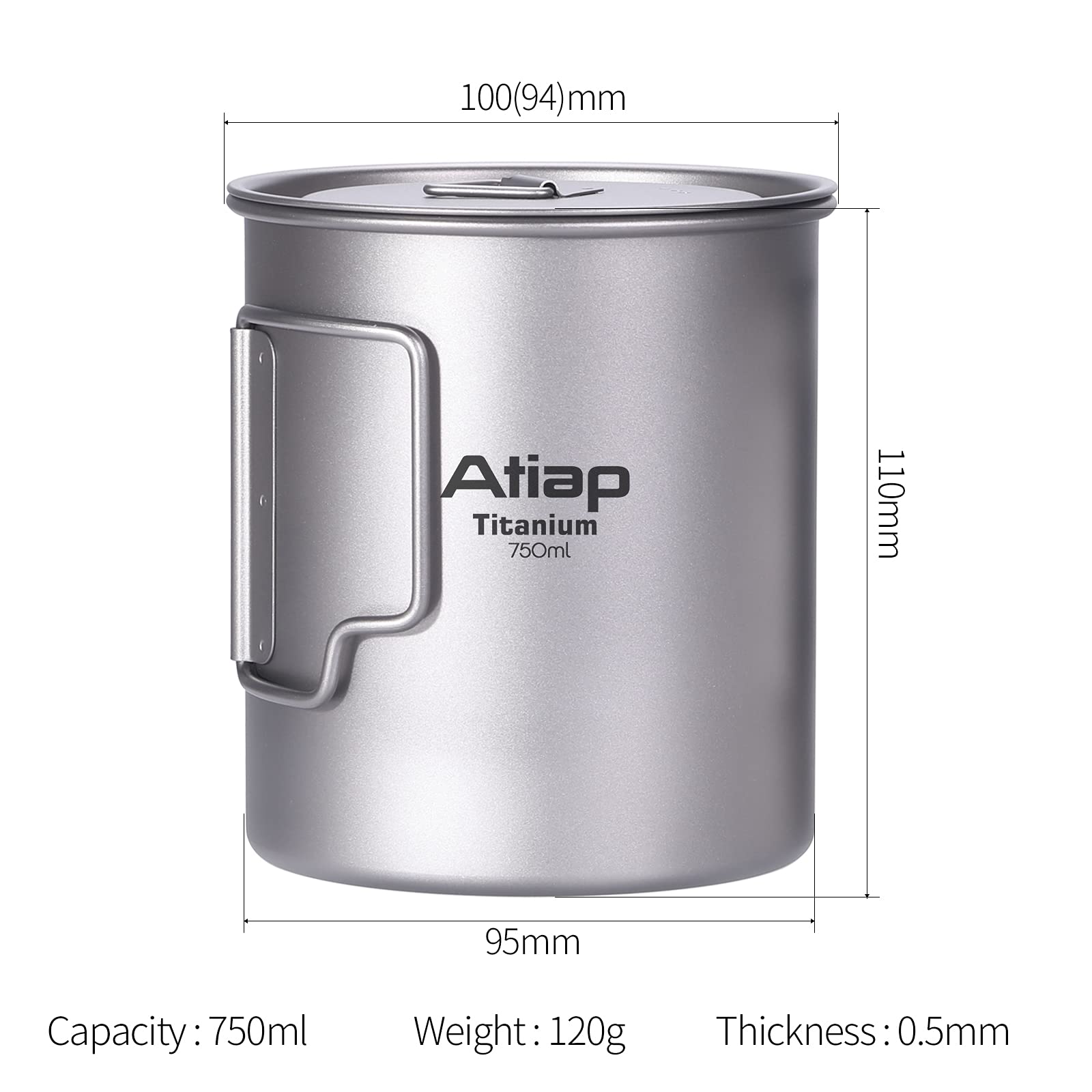 750ml Titanium Camping Pot with Lid - Ultralight Backpacking Cookware, Foldable Handle for Coffee, Tea & Meals - Perfect for Hiking, Camping & Outdoor Adventures