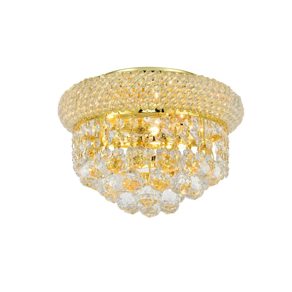 Elegant 3-Light Gold Crystal Chandelier - Royal Cut Clear Crystal Primo Flush Mount Ceiling Light Fixture for Dining Room, Bedroom & Living Room Decor