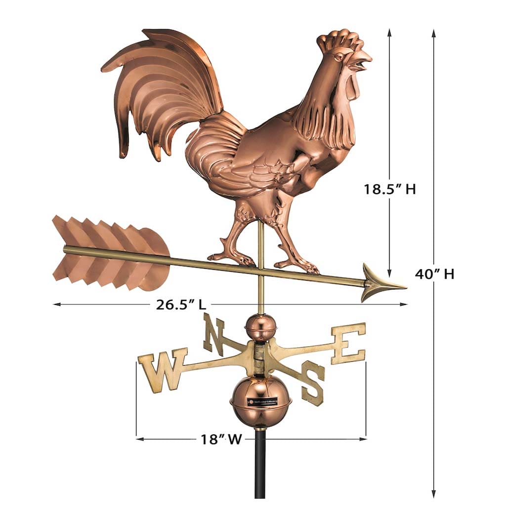 Smithsonian Rooster Weathervane - Pure Copper Handcrafted Outdoor Decor for Garden, Farmhouse, or Barn - Weather Resistant & Durable Design