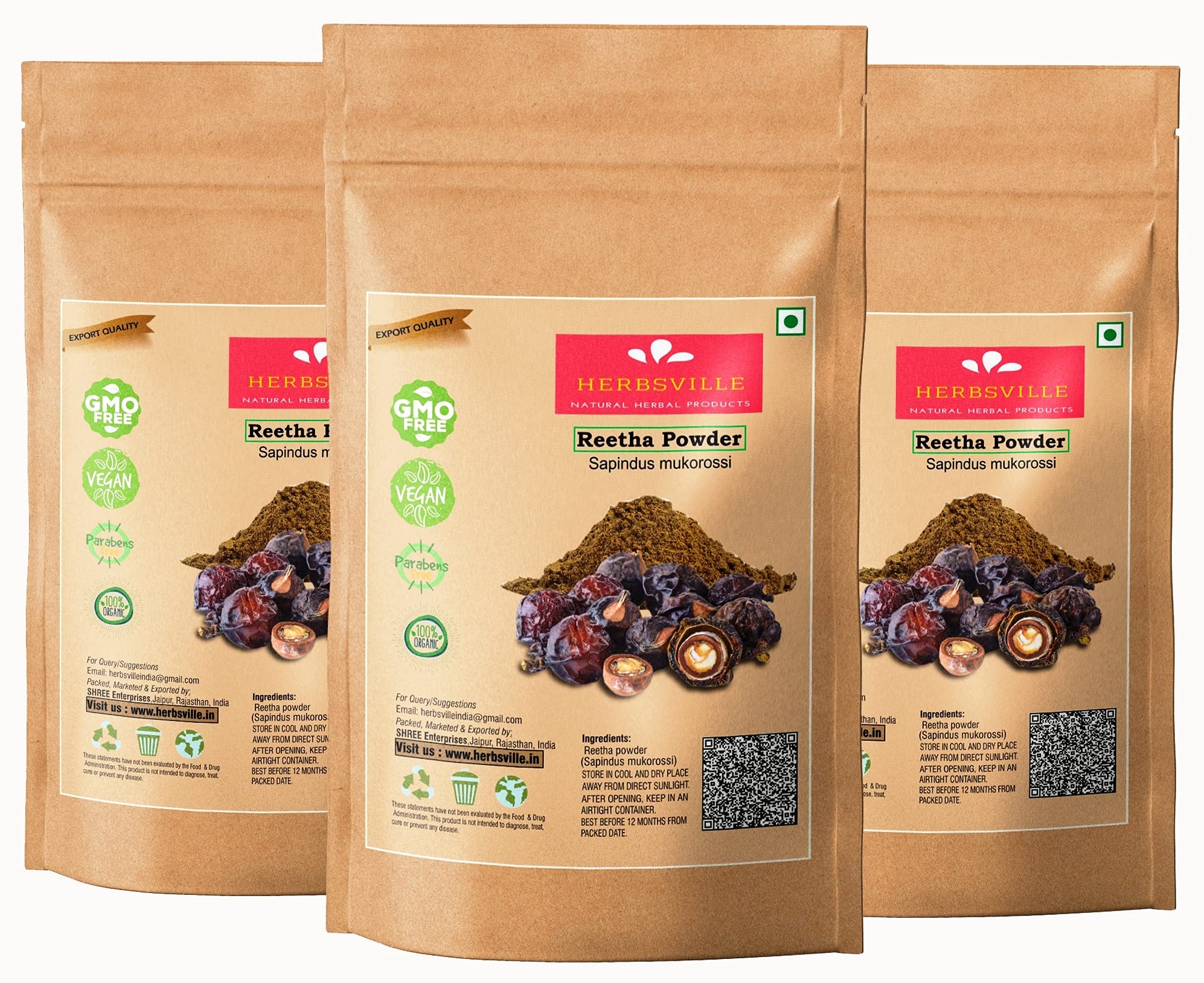 Organic Soapnut Powder (Sapindus Mukorossi) - 100% Pure Reetha Powder for Natural Hair & Skin Care | Promotes Hair Growth, Scalp Treatment & Shine | Chemical-Free Shampoo Alternative (Pack of 3 x 100g) | Perfect for DIY Beauty, Ayurvedic Remedies & Eco-Friendly Cleaning