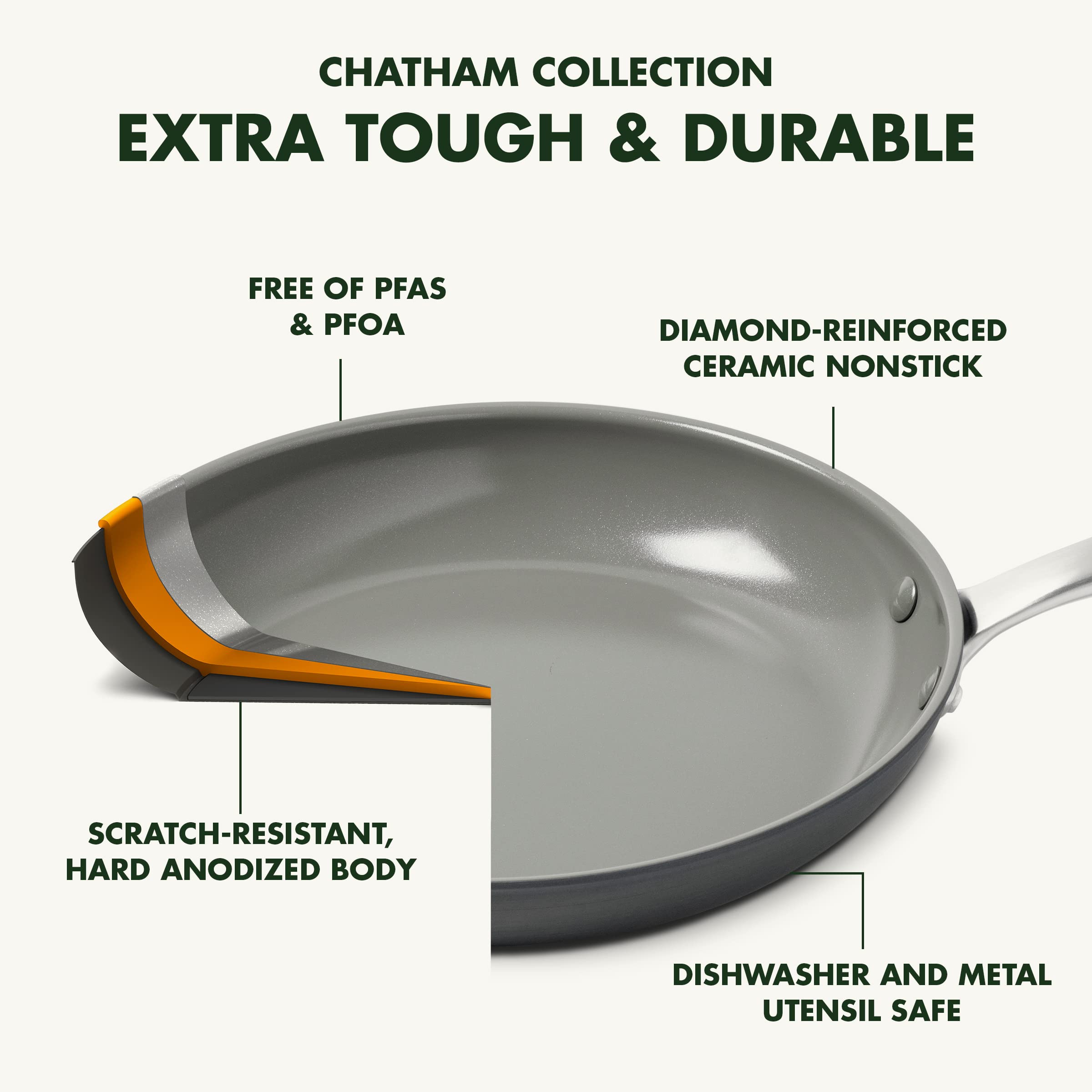 GreenPan Chatham 10-Piece Nonstick Cookware Set – Hard Anodized Healthy Ceramic Coating, Gray Pots & Pans with 11