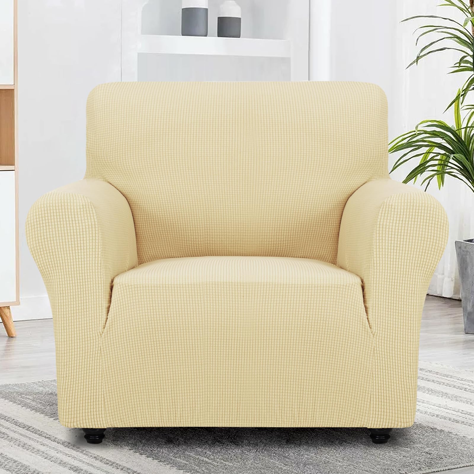 ZNSAYOTX Universal Stretch Chair Slipcover - Super Soft Spandex Sofa Cover with Anti-Slip Foam for Living Room, Office, Dining Chairs - Pet & Dog Furniture Protector (Beige) - Perfect for Home Decor & Furniture Protection