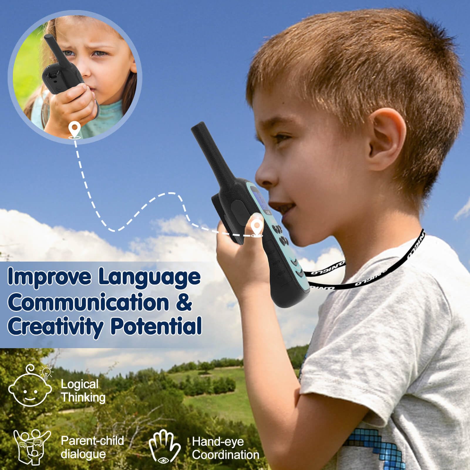 Quolix Rechargeable Walkie Talkies for Kids Ages 5-13 - Long Range Two-Way Radios with LED Flashlight & VOX - Perfect Christmas & Birthday Gifts for Indoor/Outdoor Play, Camping, and Family Adventures