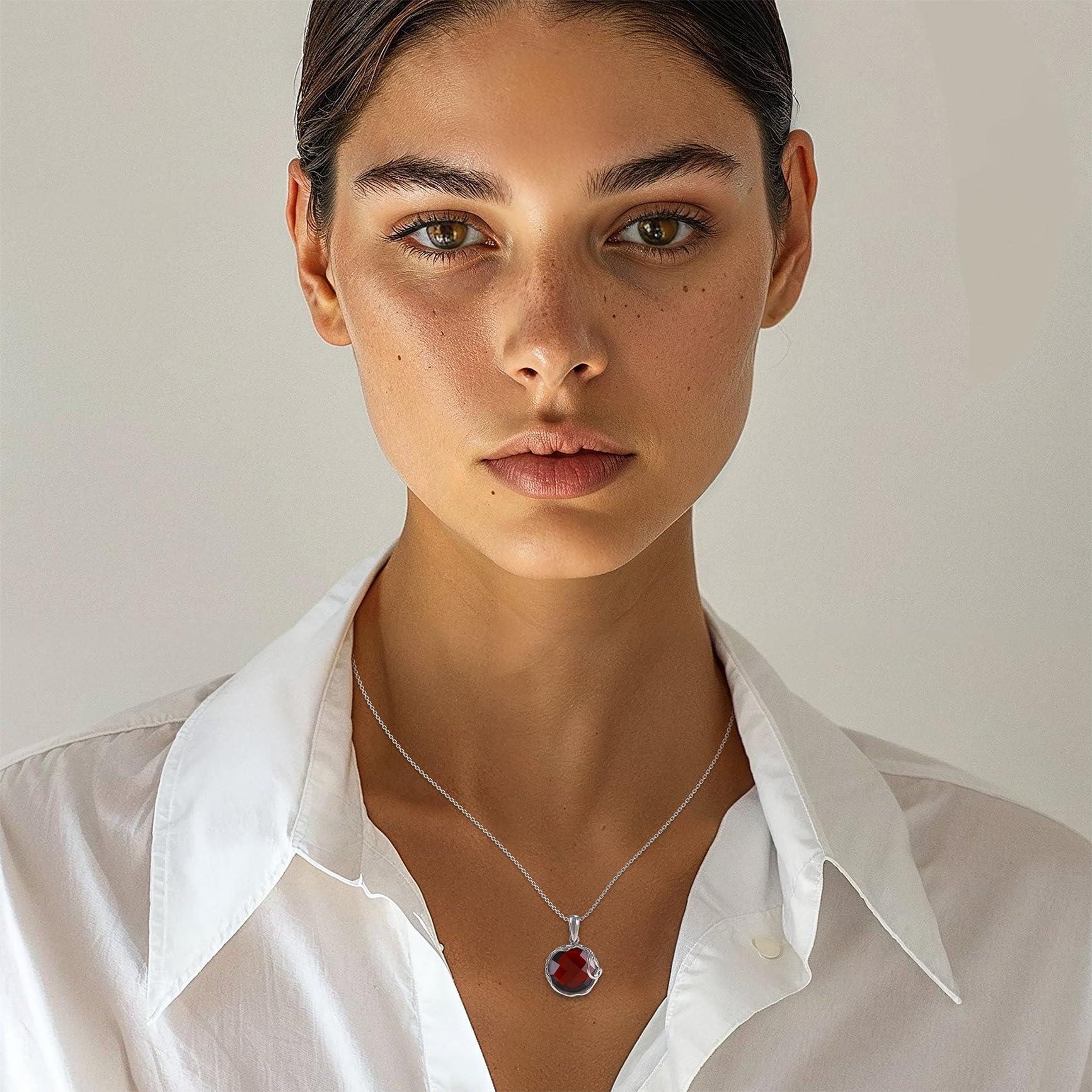 925 Sterling Silver Red Garnet Necklace for Women - January Birthstone Pendant - Elegant Statement Jewelry - Perfect for Everyday Wear & Special Occasions - Gift for Her - Dainty Silver Necklace with Garnet Stone