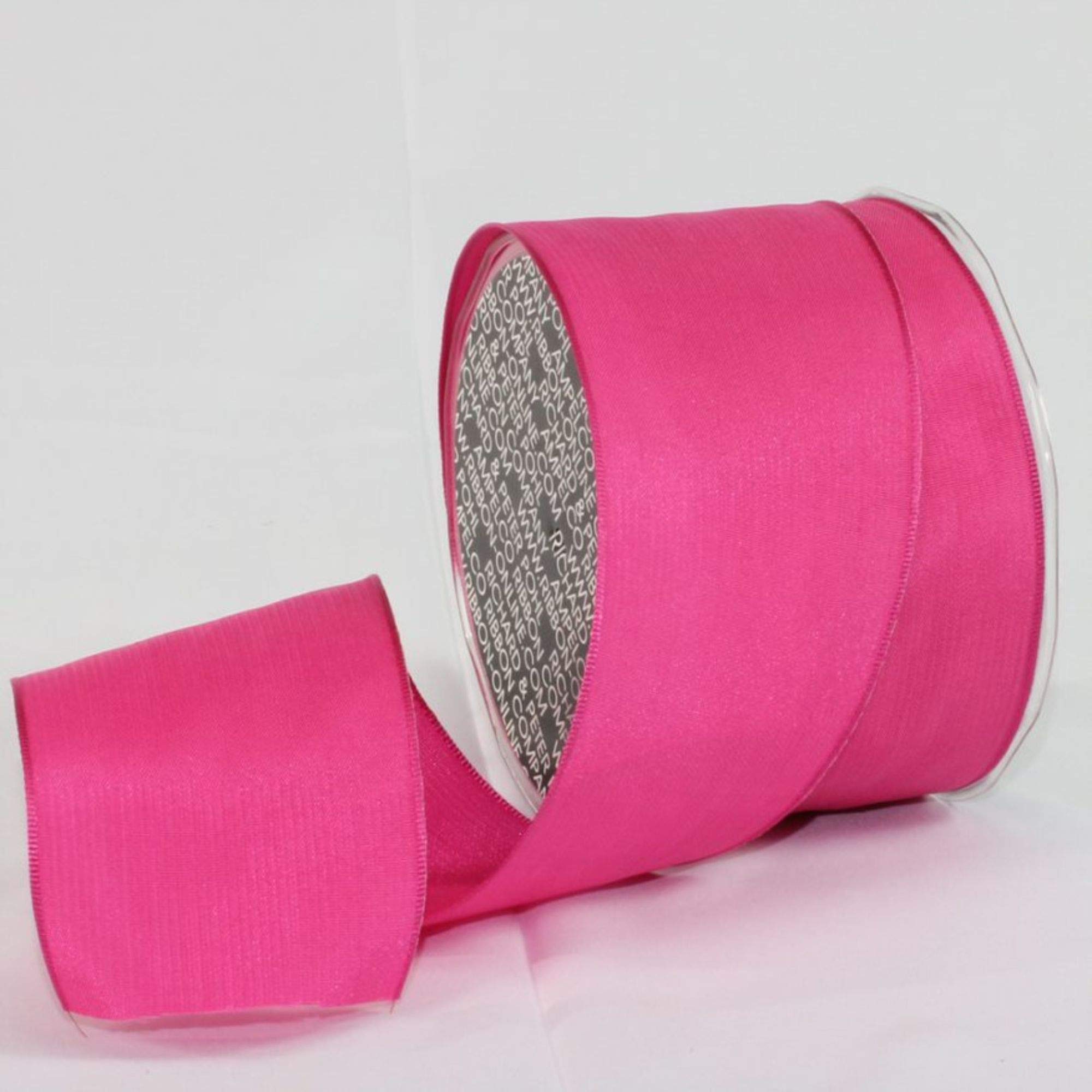 Fuchsia Pink French Taffeta Wired Craft Ribbon - 2.5 Inch x 27 Yards Bulk Roll for Gift Wrapping, Floral Arrangements, and DIY Wedding Decorations